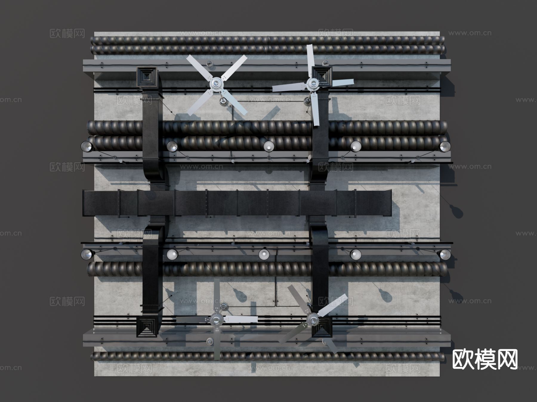 工业风五金件 管道 工业吊顶su模型下载（渲染图2）