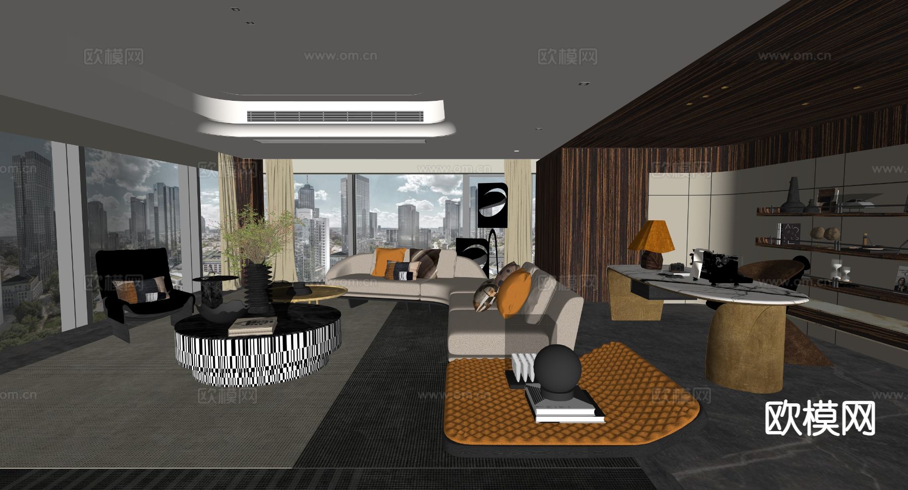 轻奢客厅su模型下载（渲染图1）