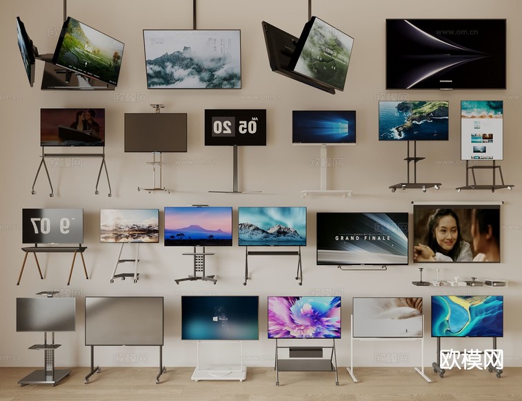 电视 可移动式电视机 广告屏 幕布3d模型下载