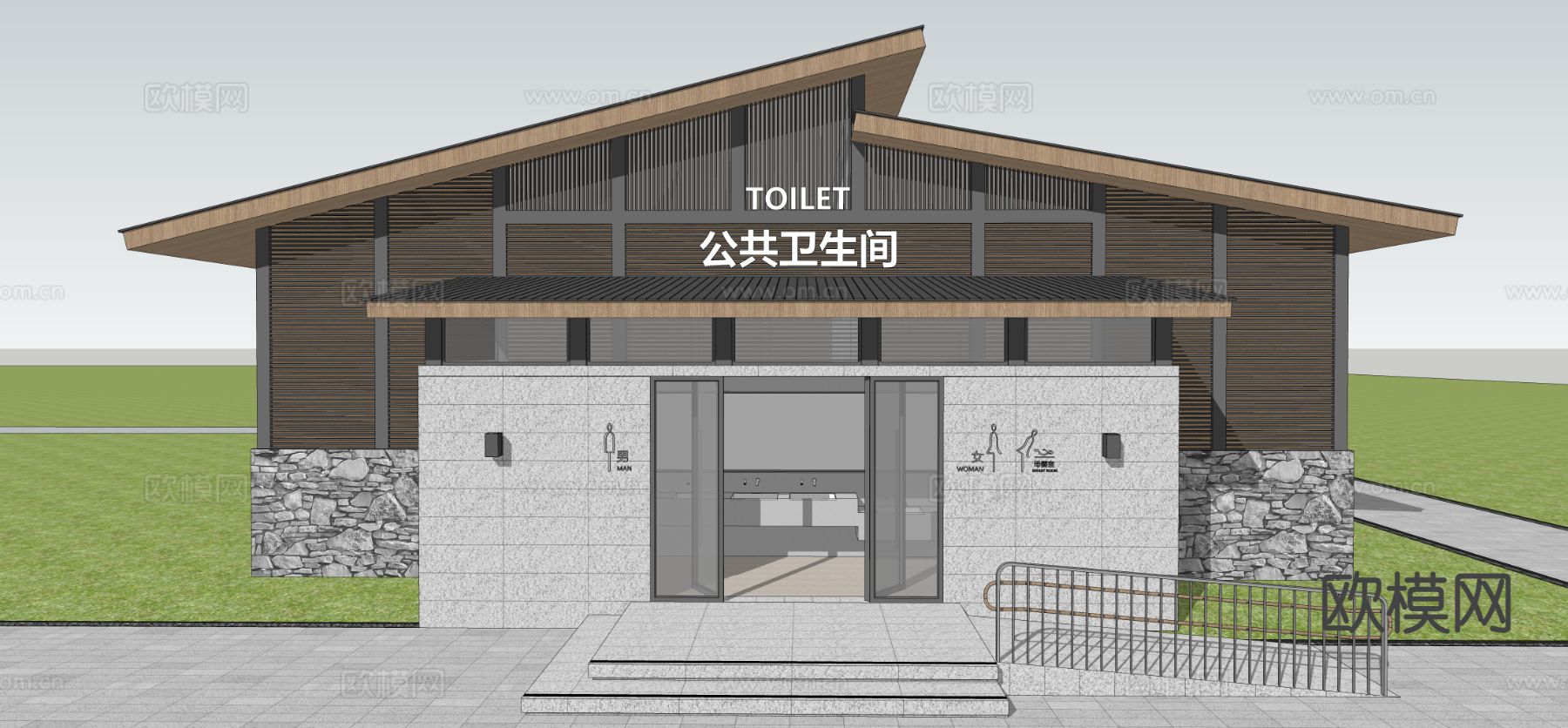公共厕所 景区卫生间su模型下载（渲染图1）