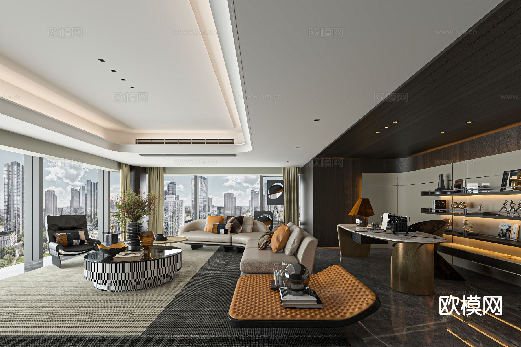 轻奢客厅su模型下载（渲染图2）