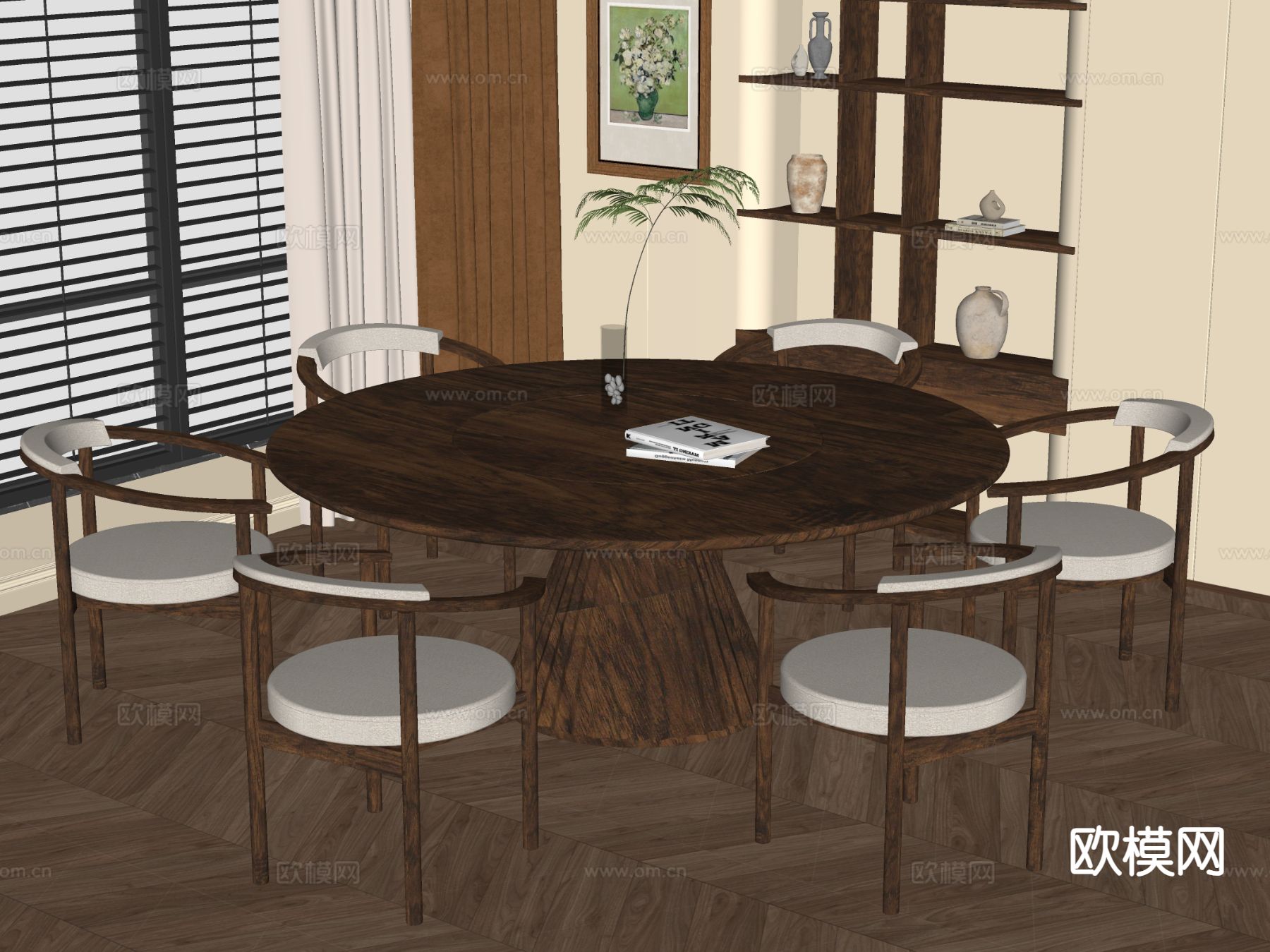 侘寂圆餐桌 餐桌椅su模型