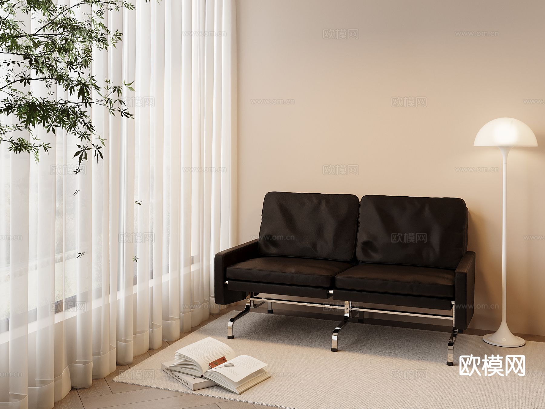 现代双人沙发 皮沙发3d模型下载