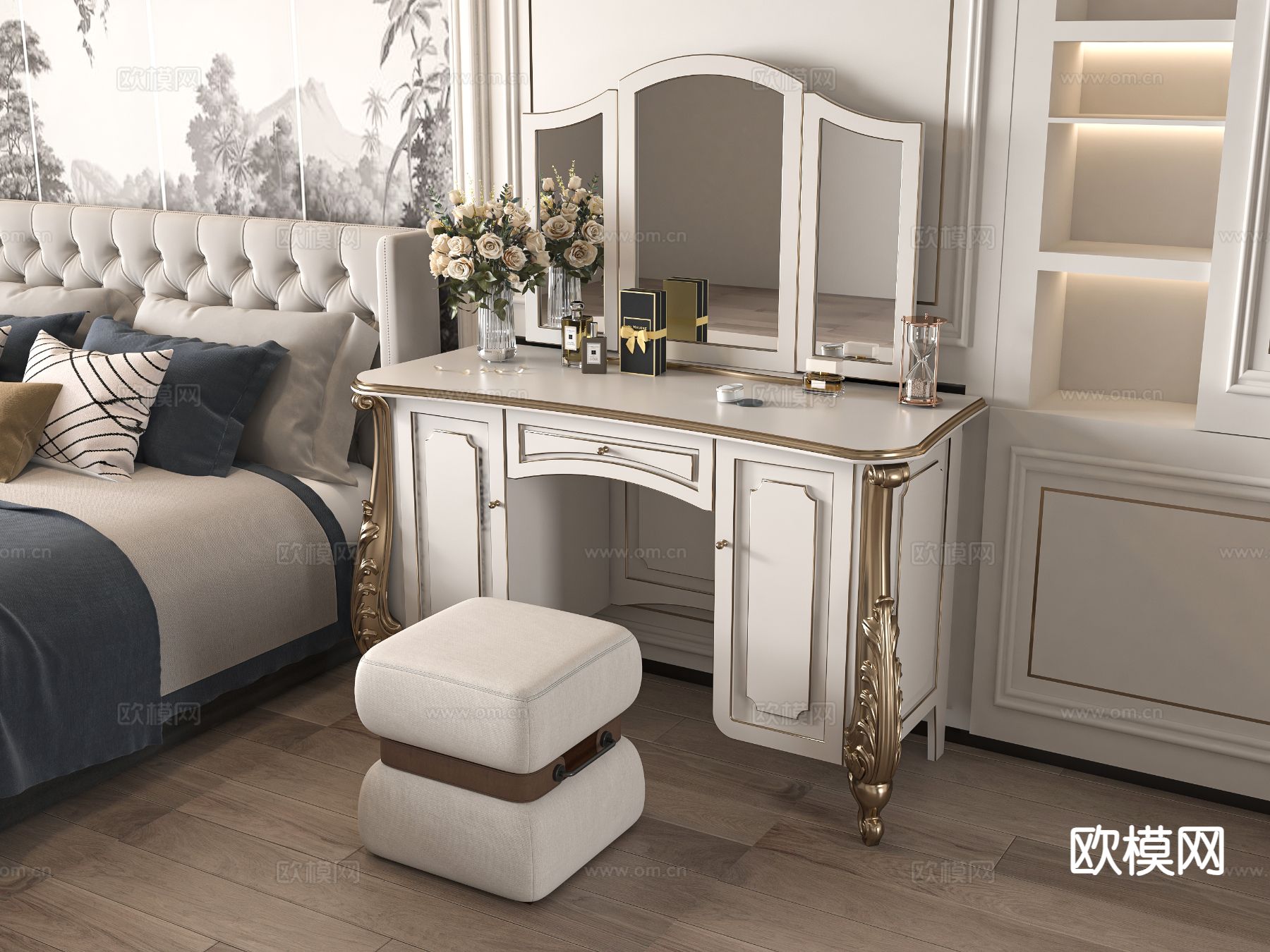 欧式梳妆台su模型下载（渲染图2）