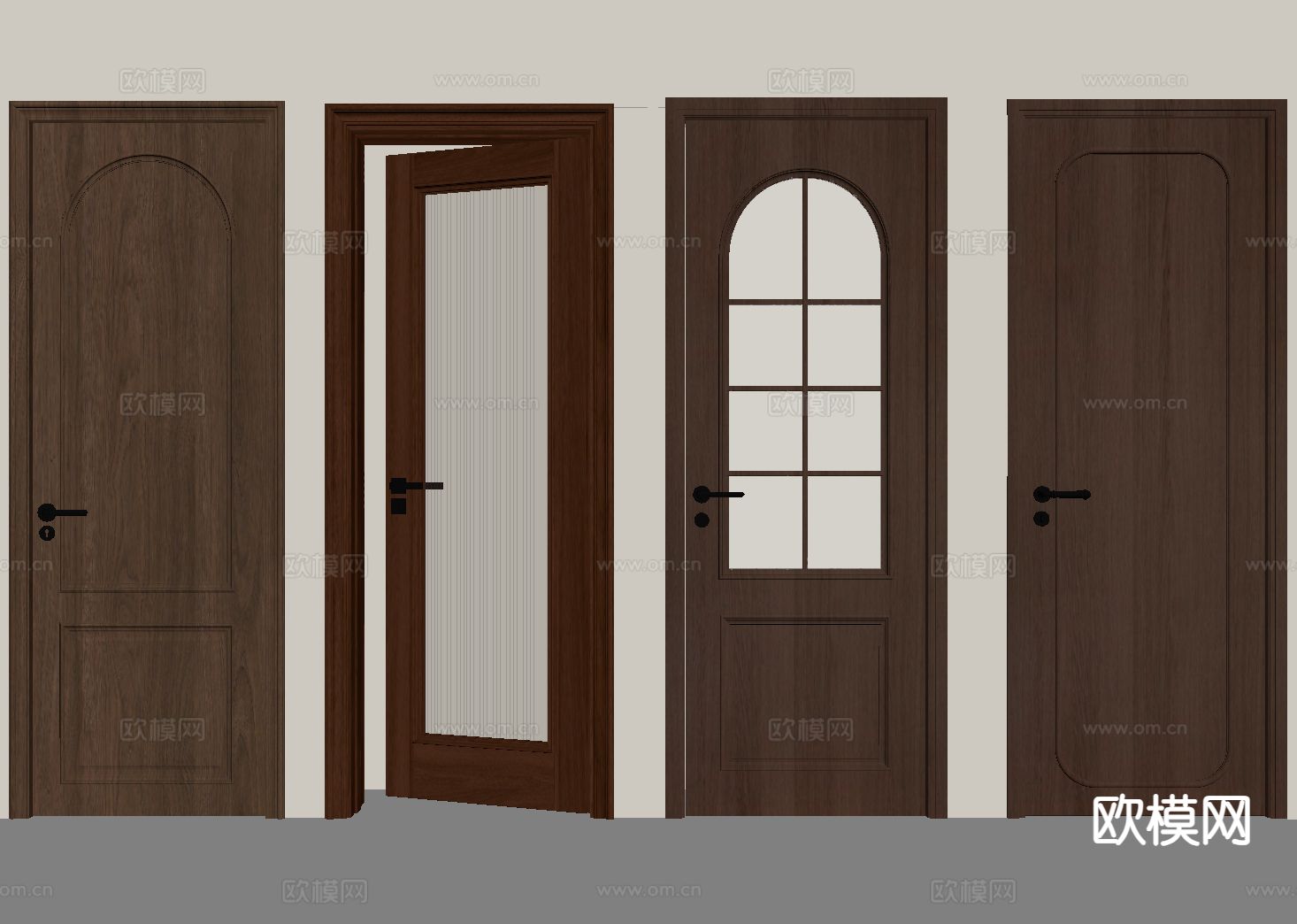 中古风单开门 厨卫门su模型下载（渲染图1）