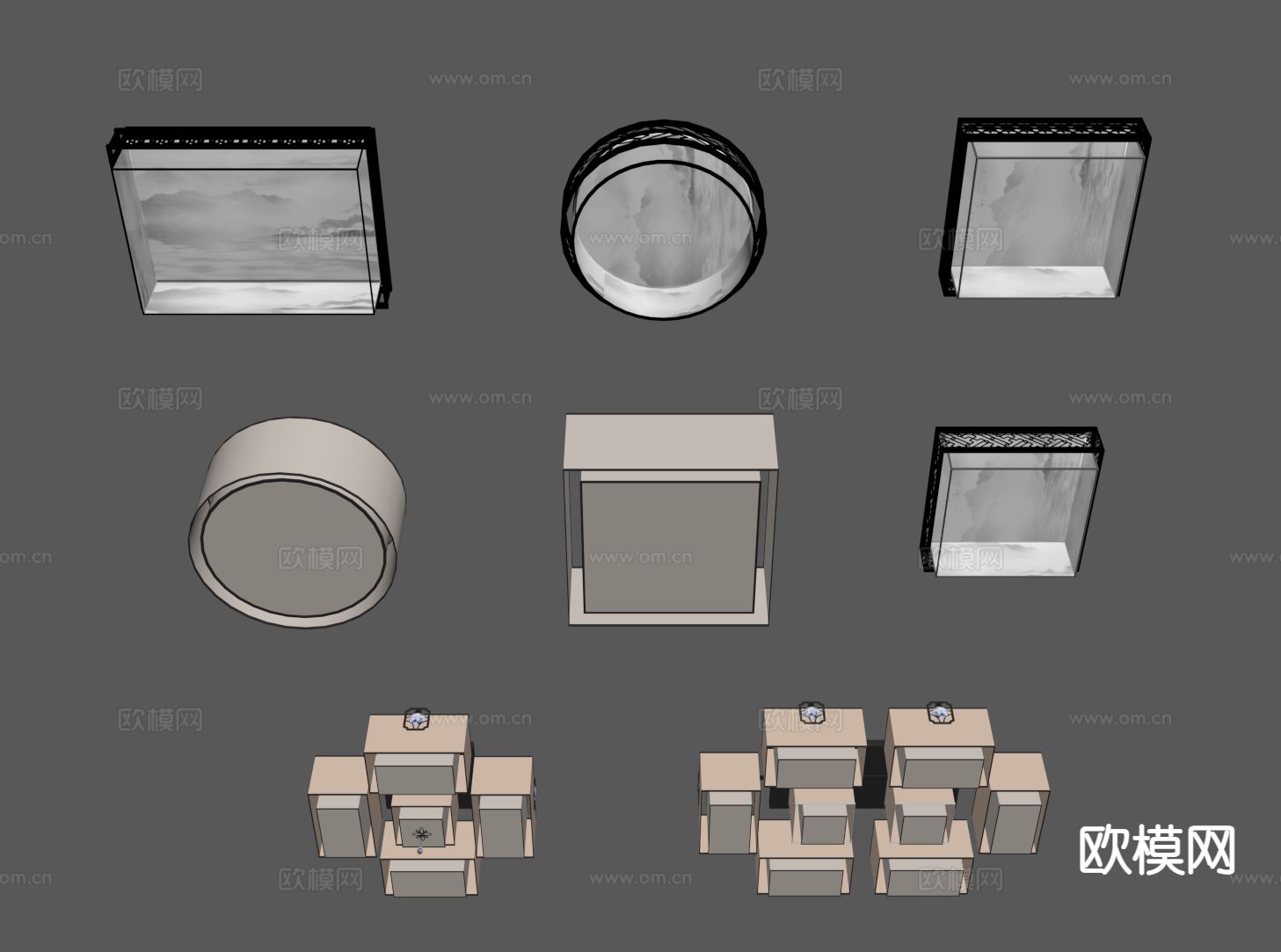 新中式吸顶灯su模型下载（渲染图1）