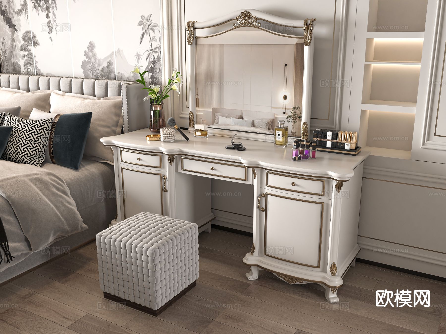 欧式梳妆台su模型下载（渲染图2）