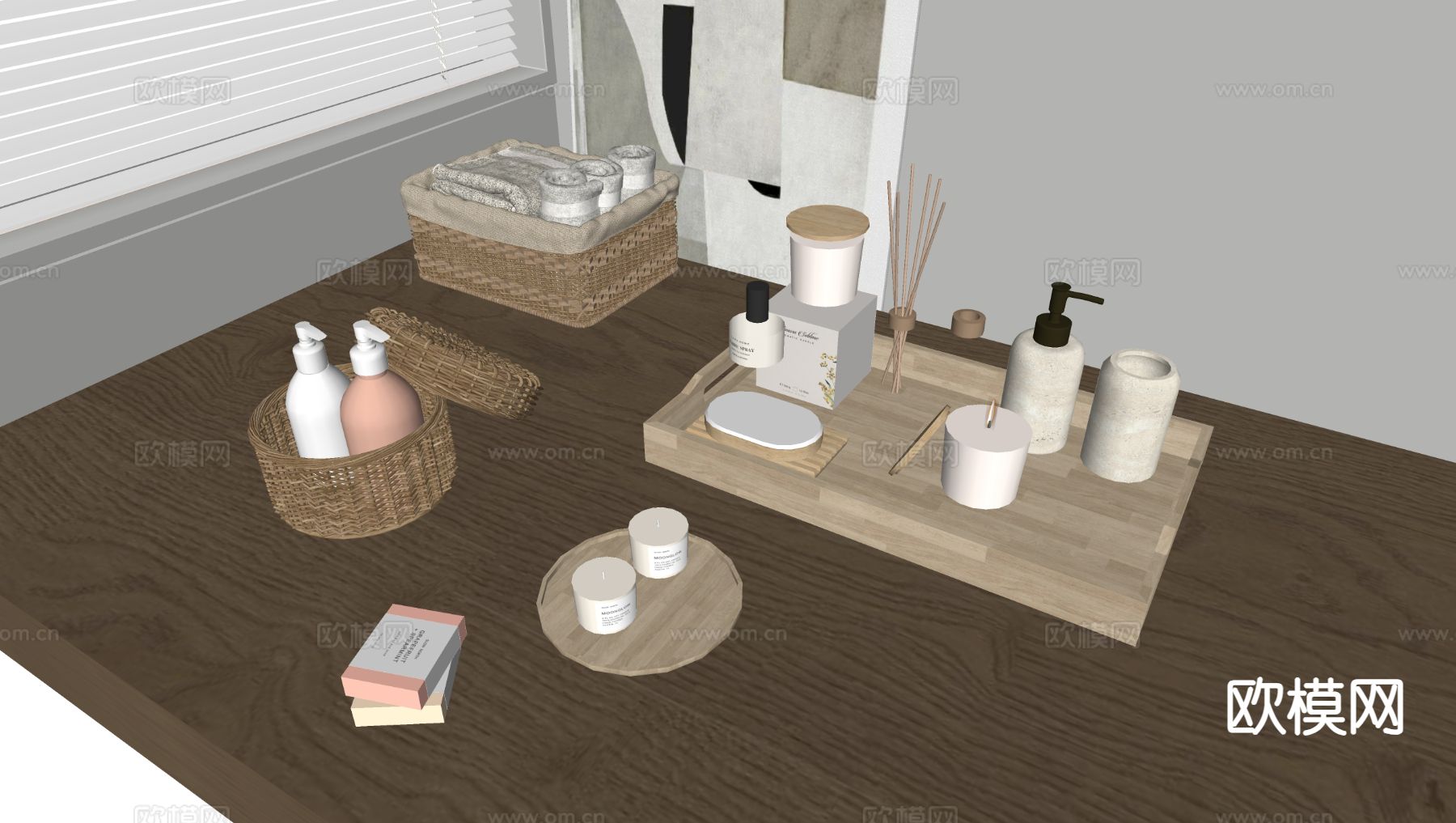 卫浴用品 香薰毛巾 藤编筐su模型下载（渲染图1）
