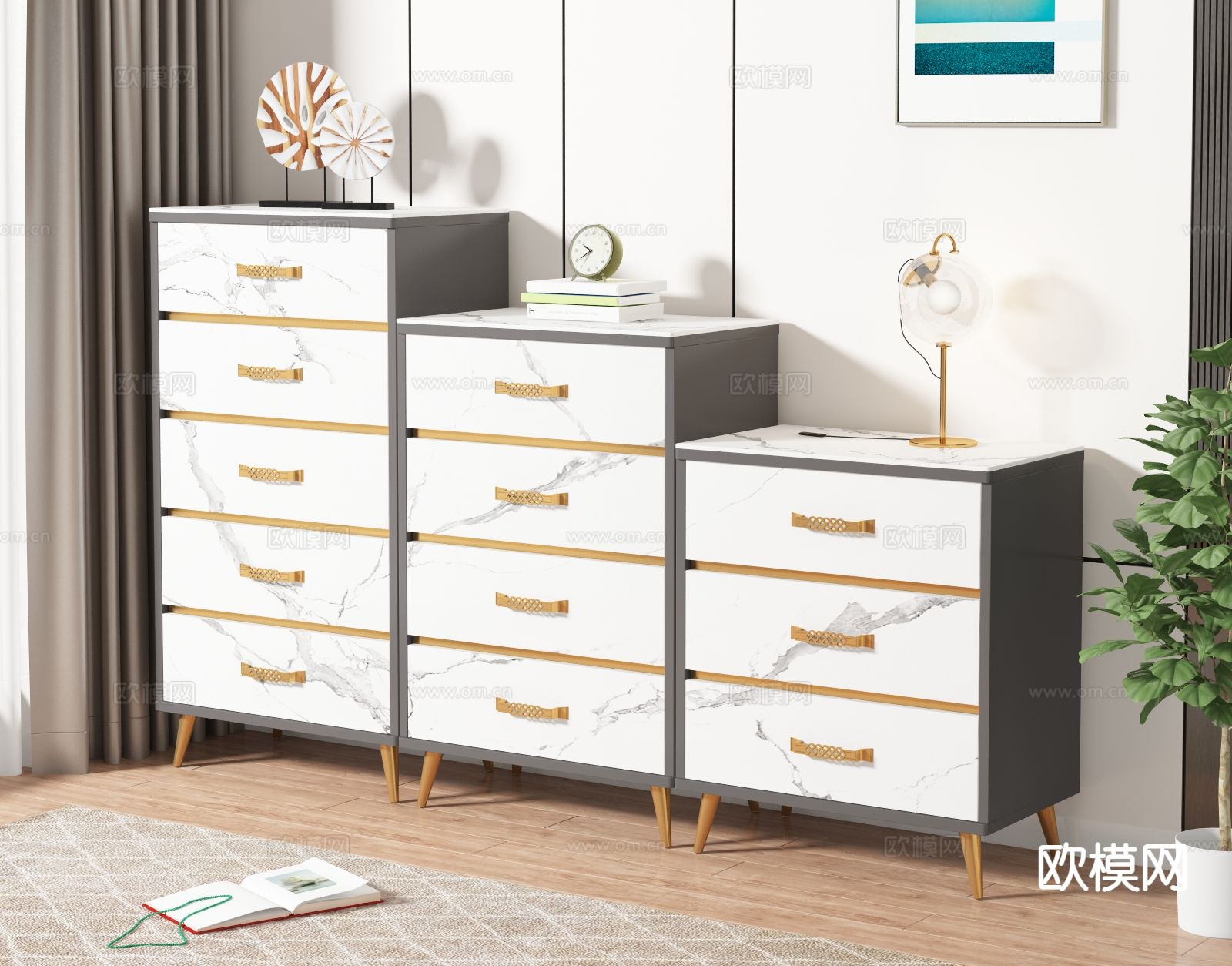 现代斗柜 边柜3d模型下载（渲染图1）