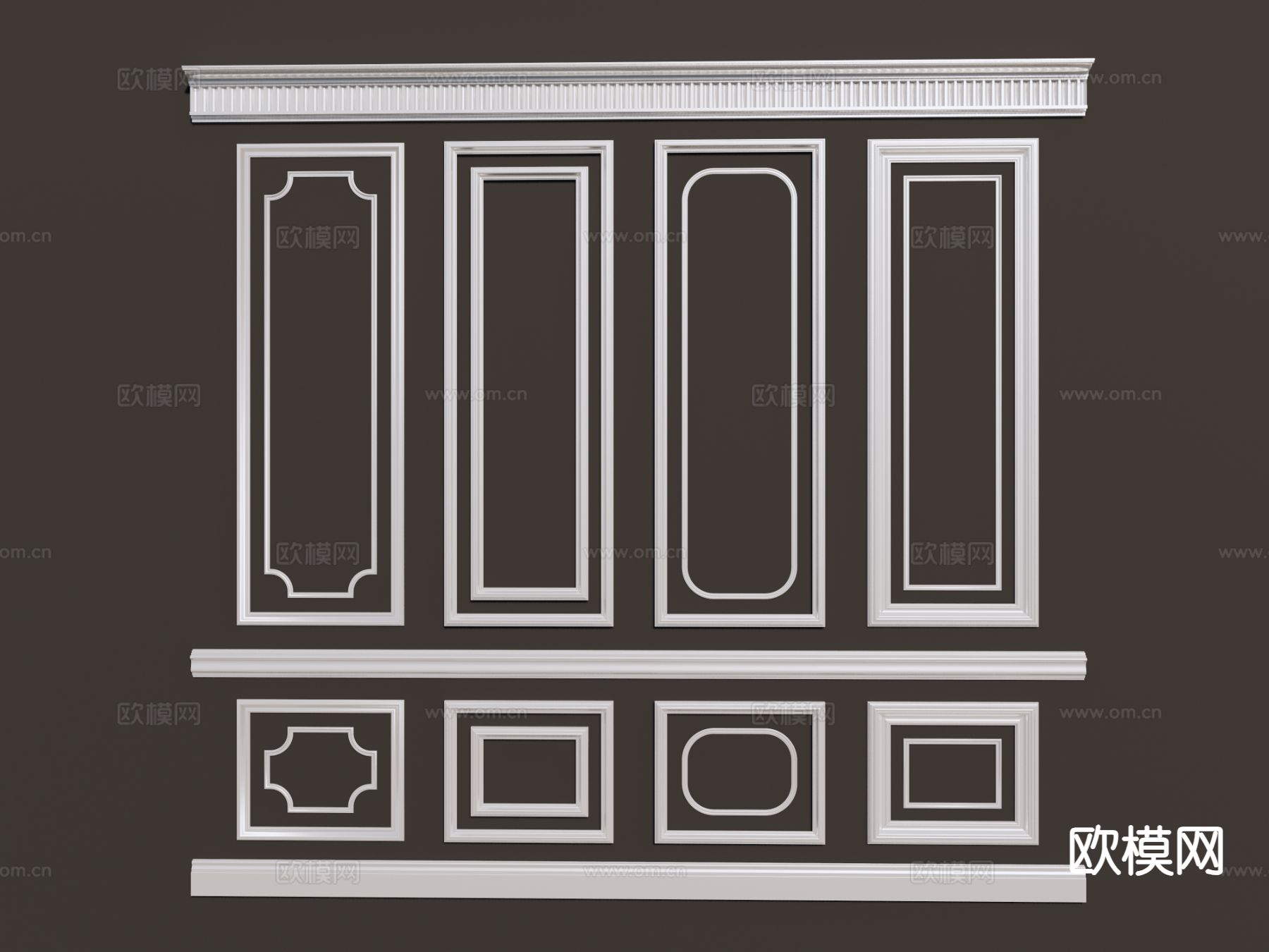 现代三维墙面 墙饰板 石膏线 檐线3d模型下载