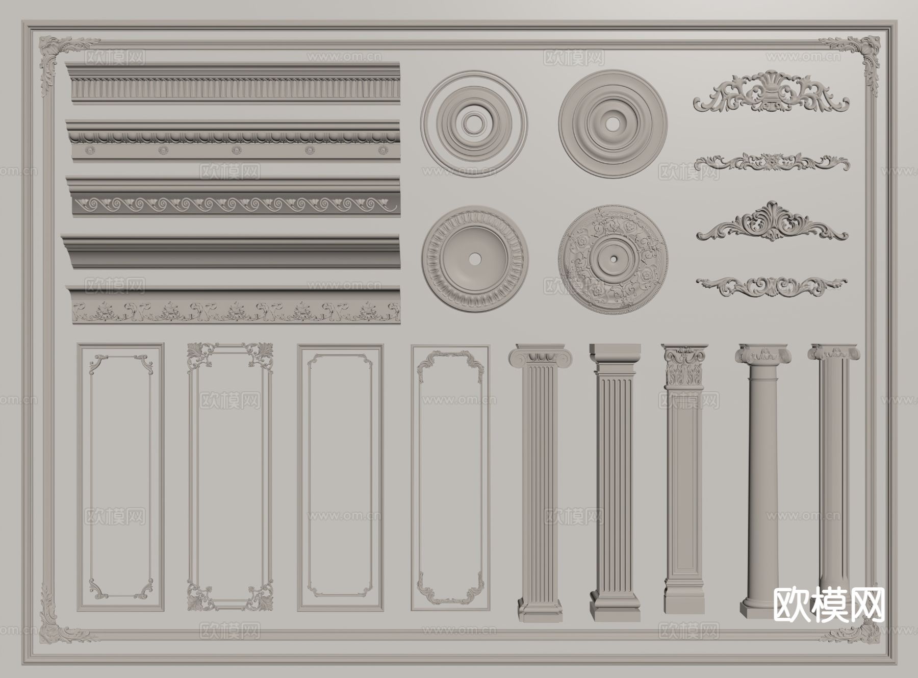 法式石膏线 雕花su模型下载（渲染图1）
