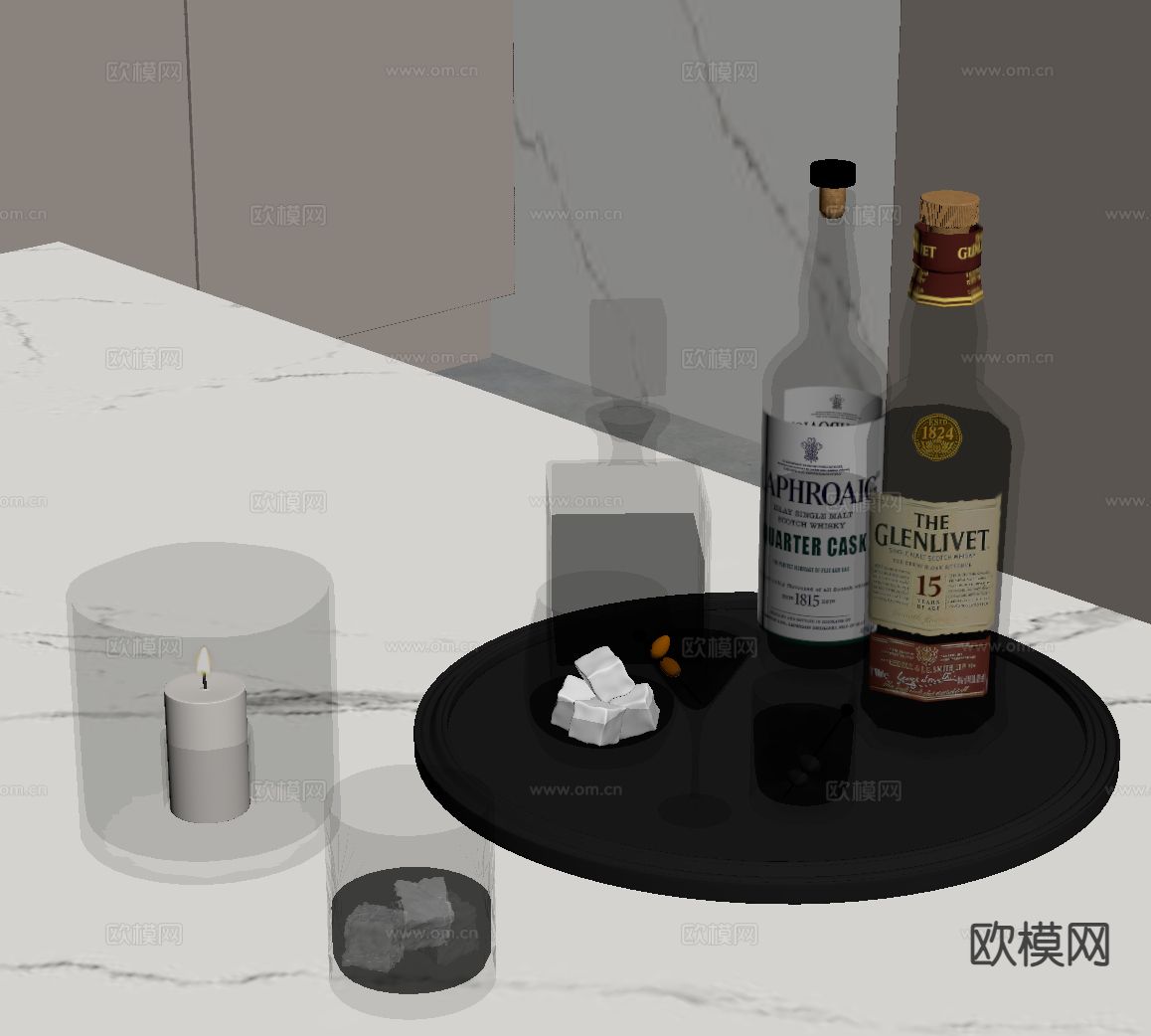 洋酒 酒水 酒杯 酒瓶su模型下载（渲染图1）