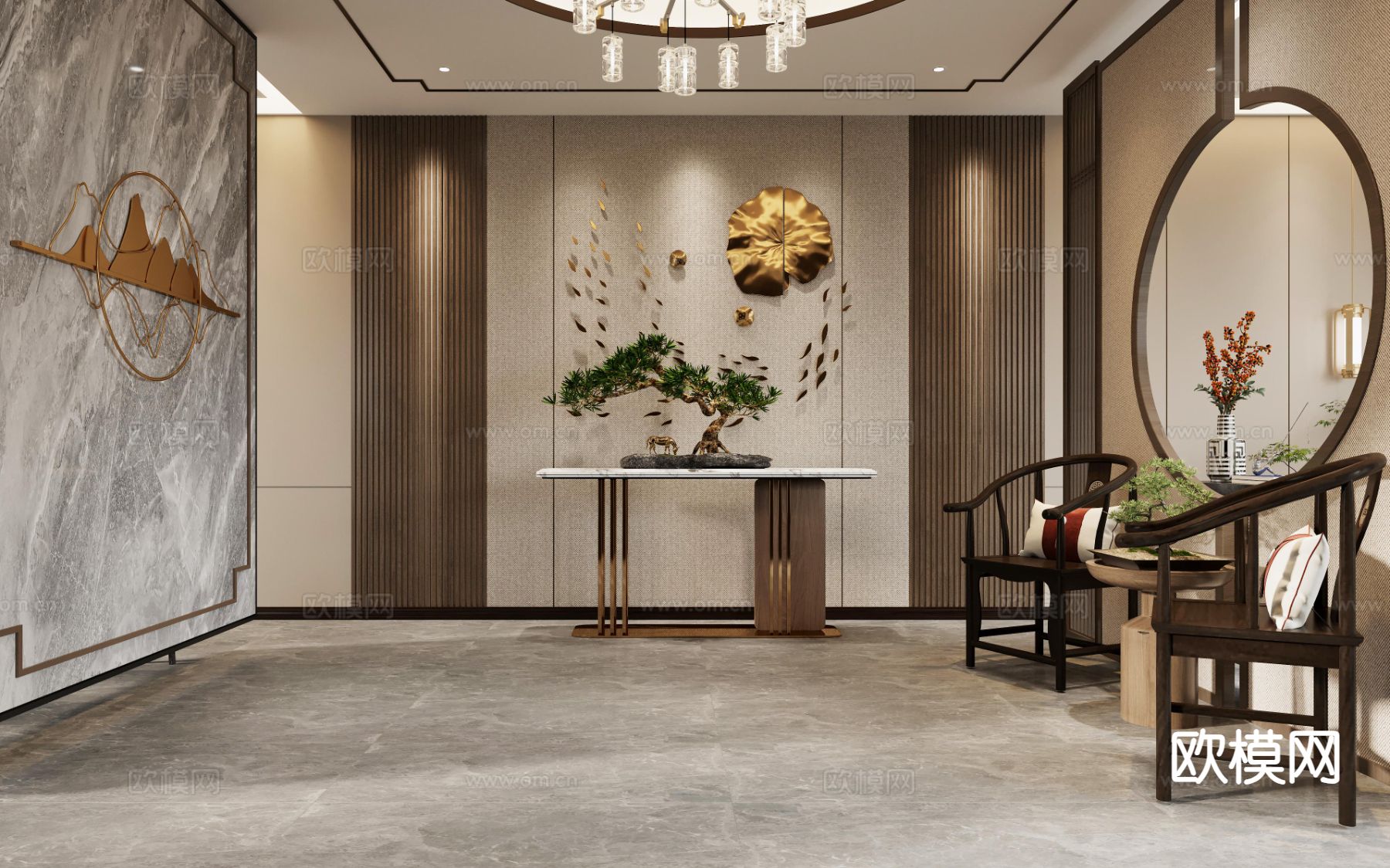 新中式茶室3d模型下载（渲染图2）