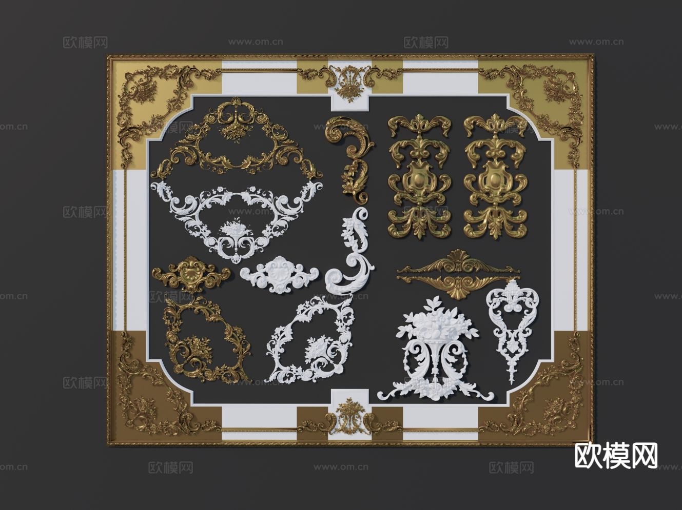 欧式吊顶 构件 檐口 浮雕 雕花su模型下载（渲染图2）
