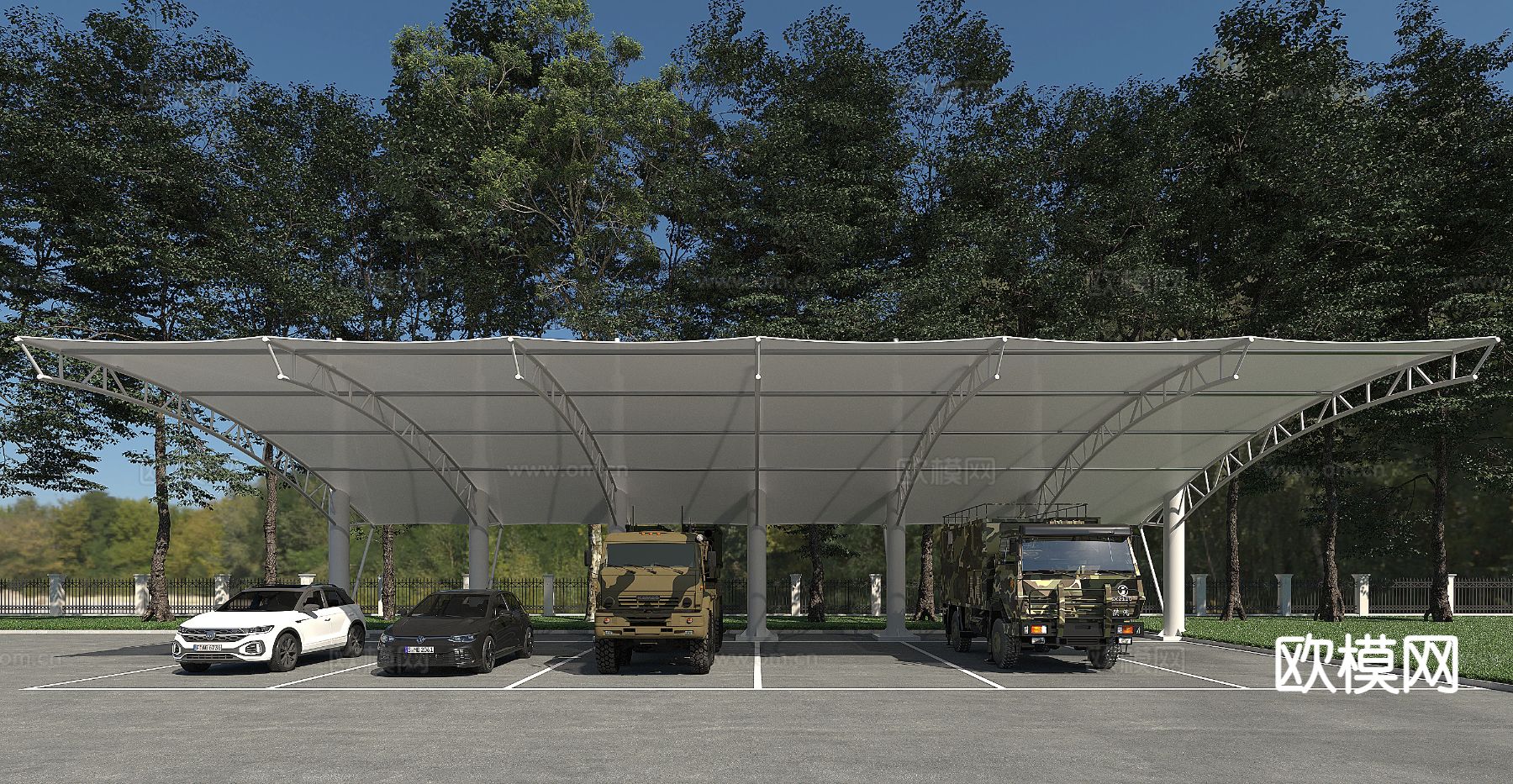户外车棚 遮光棚3d模型下载