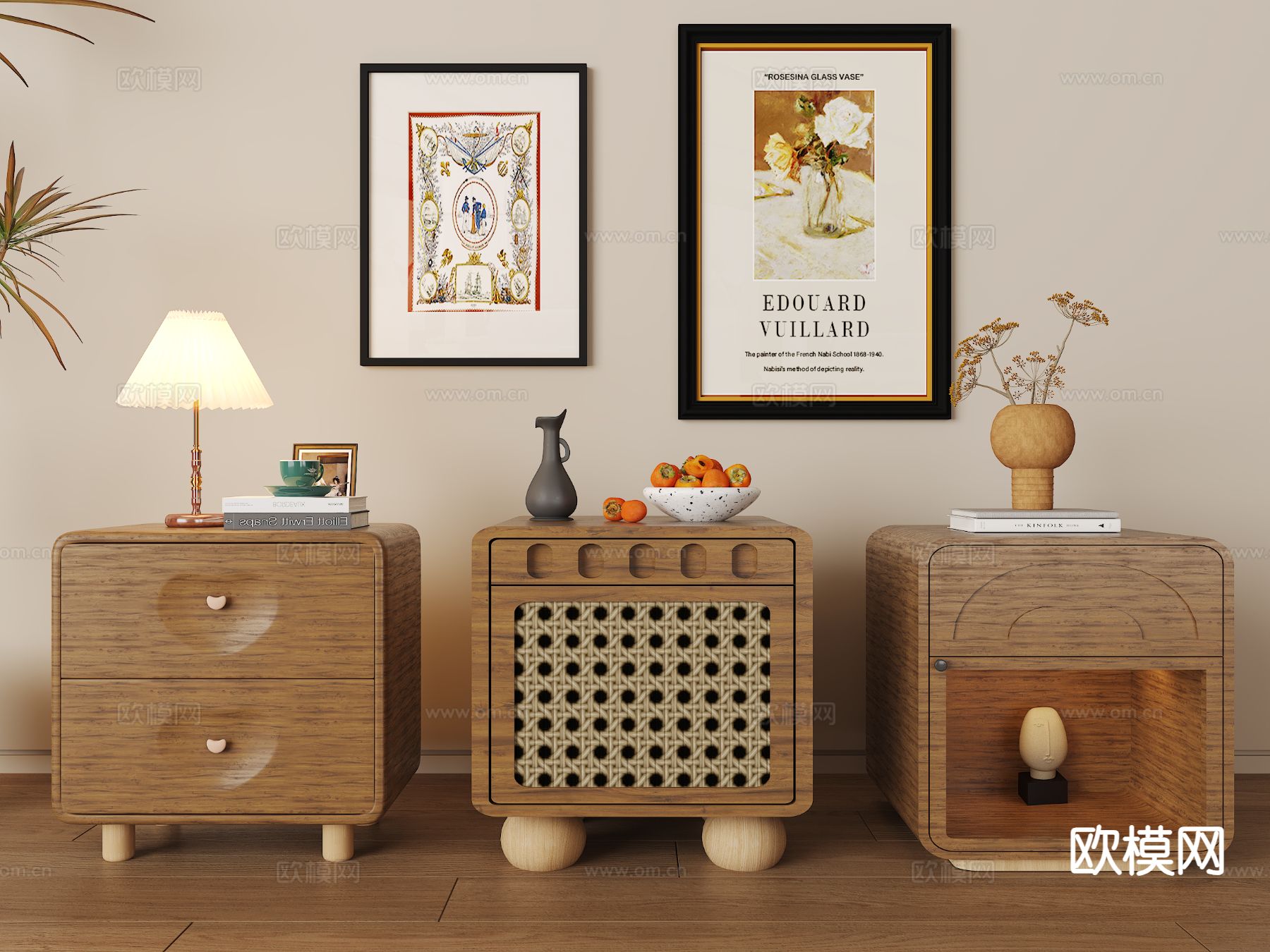 中古风床头柜su模型下载（渲染图2）