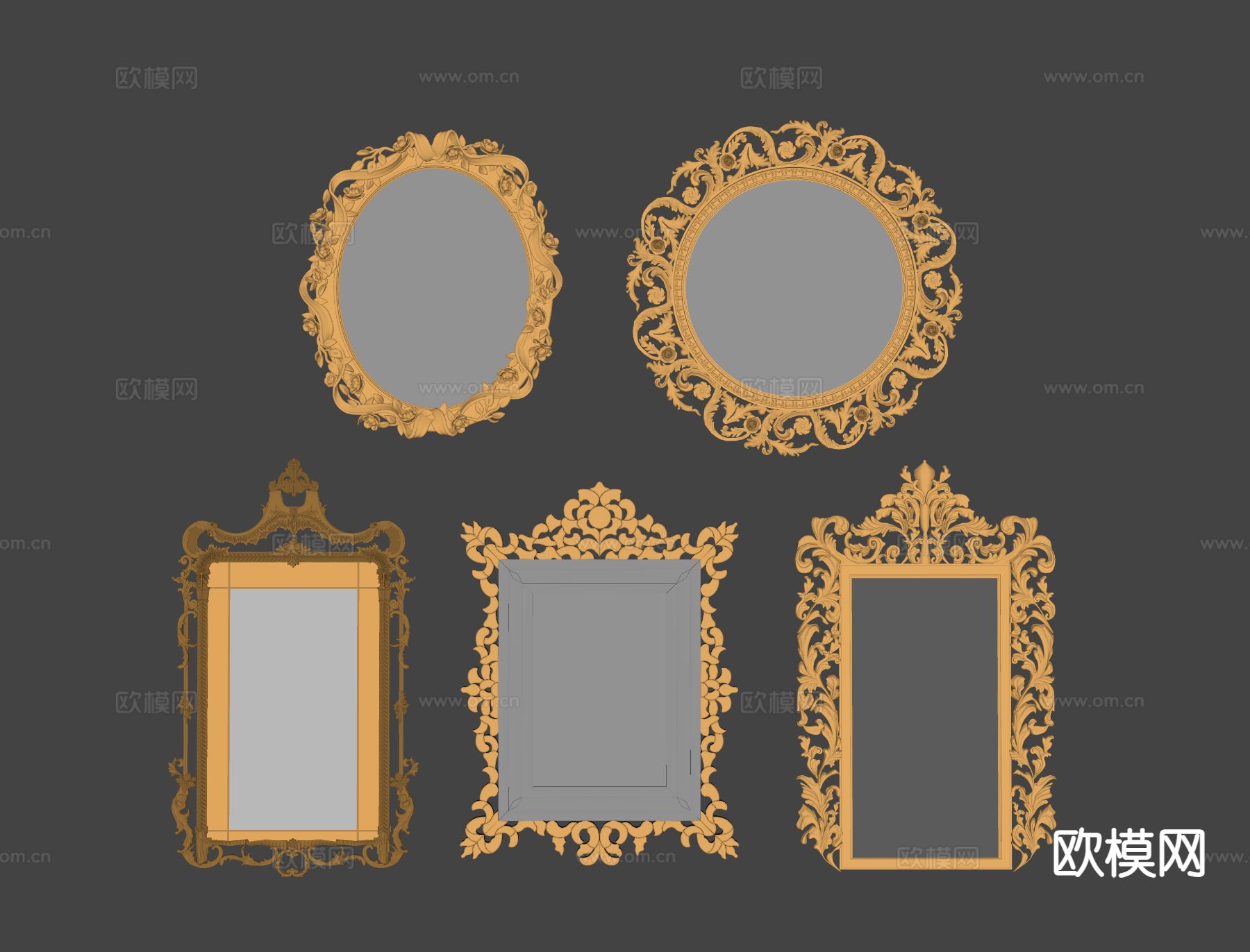 欧式浴室镜 梳妆镜 装饰镜su模型下载（渲染图1）