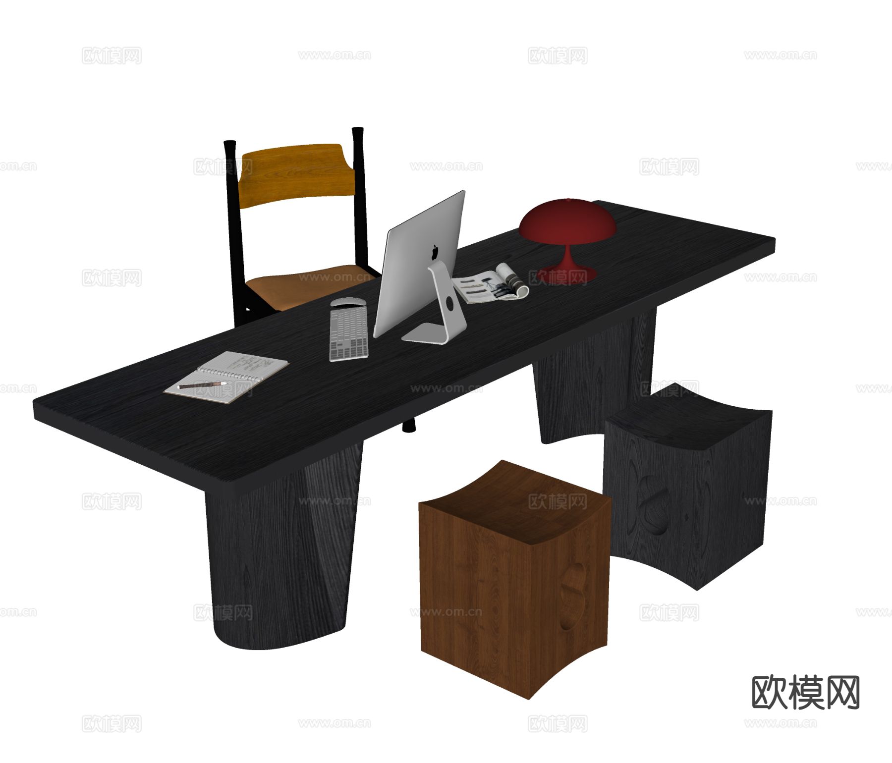 现代书桌椅su模型下载（渲染图1）