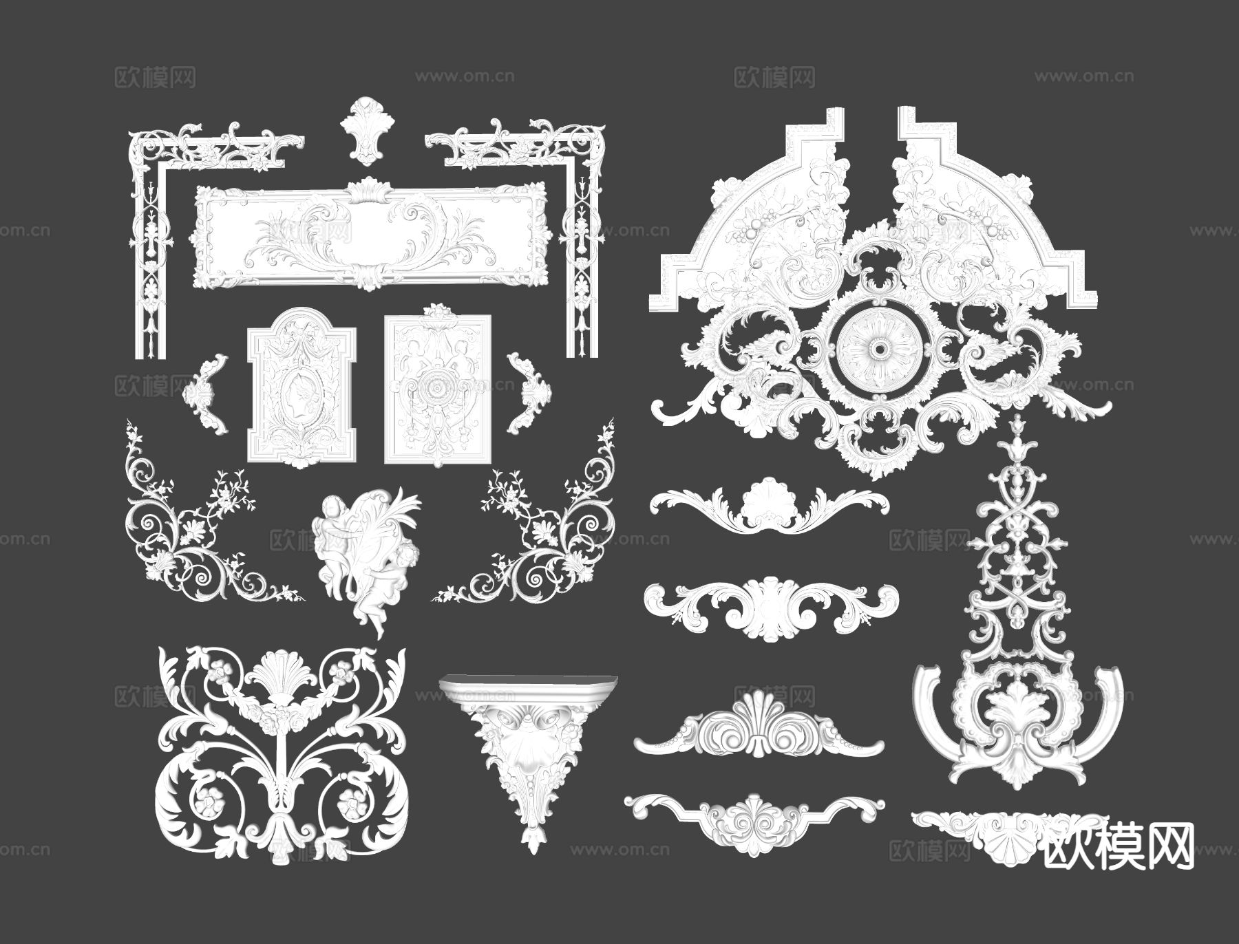 欧式雕花 构件 浮雕 檐口su模型下载（渲染图1）