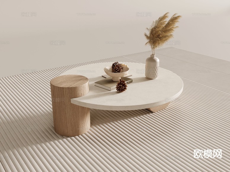 奶油风茶几 圆茶几3d模型下载