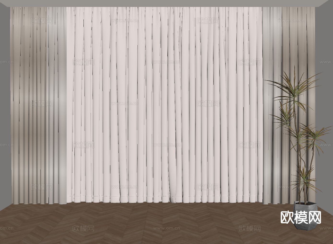 奶油风窗帘su模型下载（渲染图1）