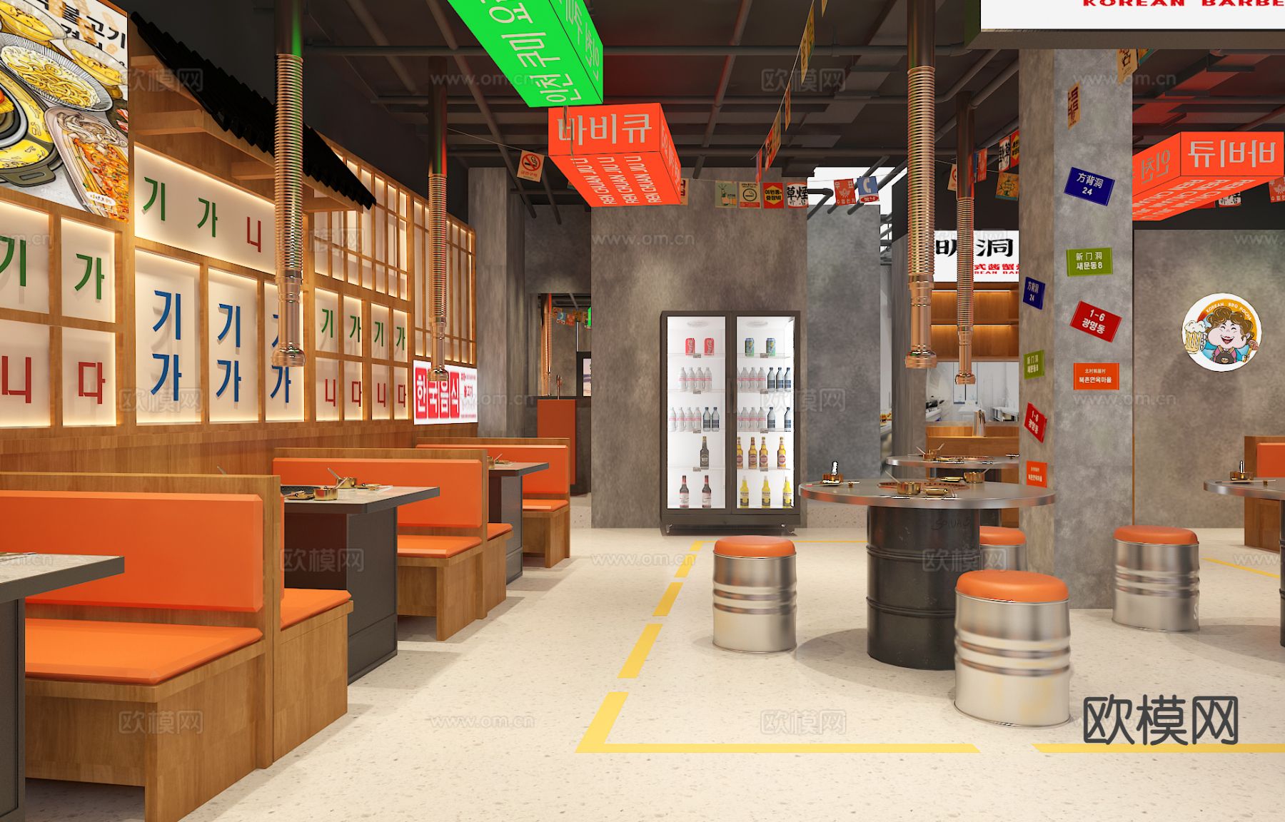 韩式烤肉店 烧烤炉3d模型下载（渲染图4）