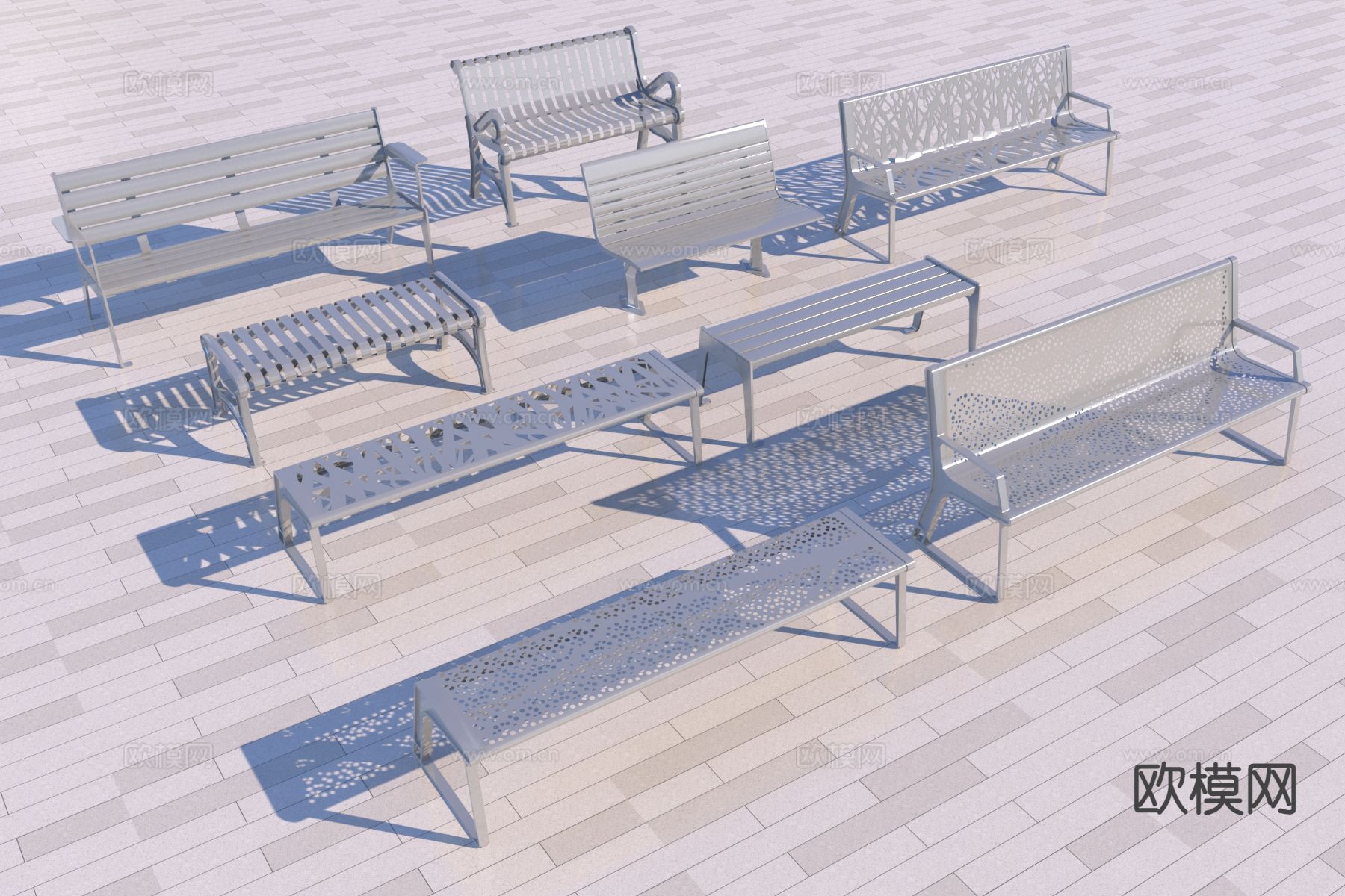 现代景观座凳 公园椅凳 公共座椅3d模型下载