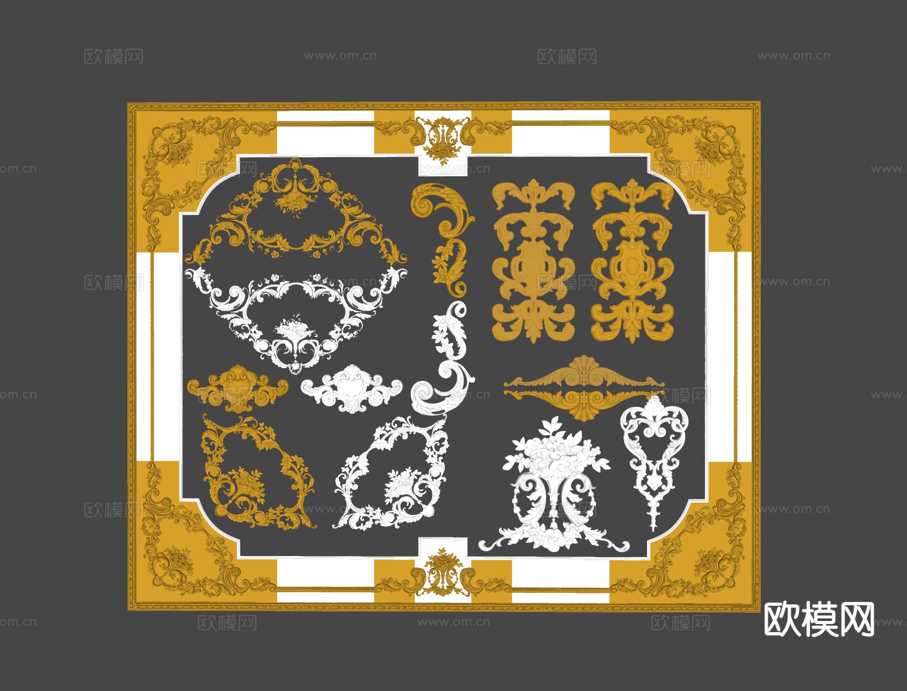 欧式吊顶 构件 檐口 浮雕 雕花su模型下载（渲染图1）