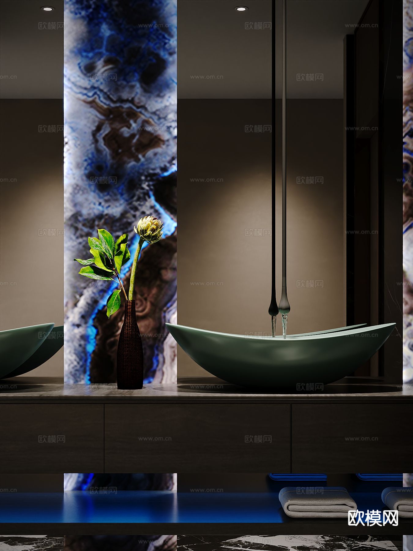 轻奢洗手台 双盆洗手池 水池3d模型下载（渲染图2）