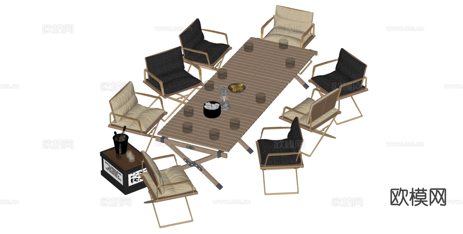 折叠桌椅 露营装备 餐桌椅su模型下载（渲染图1）