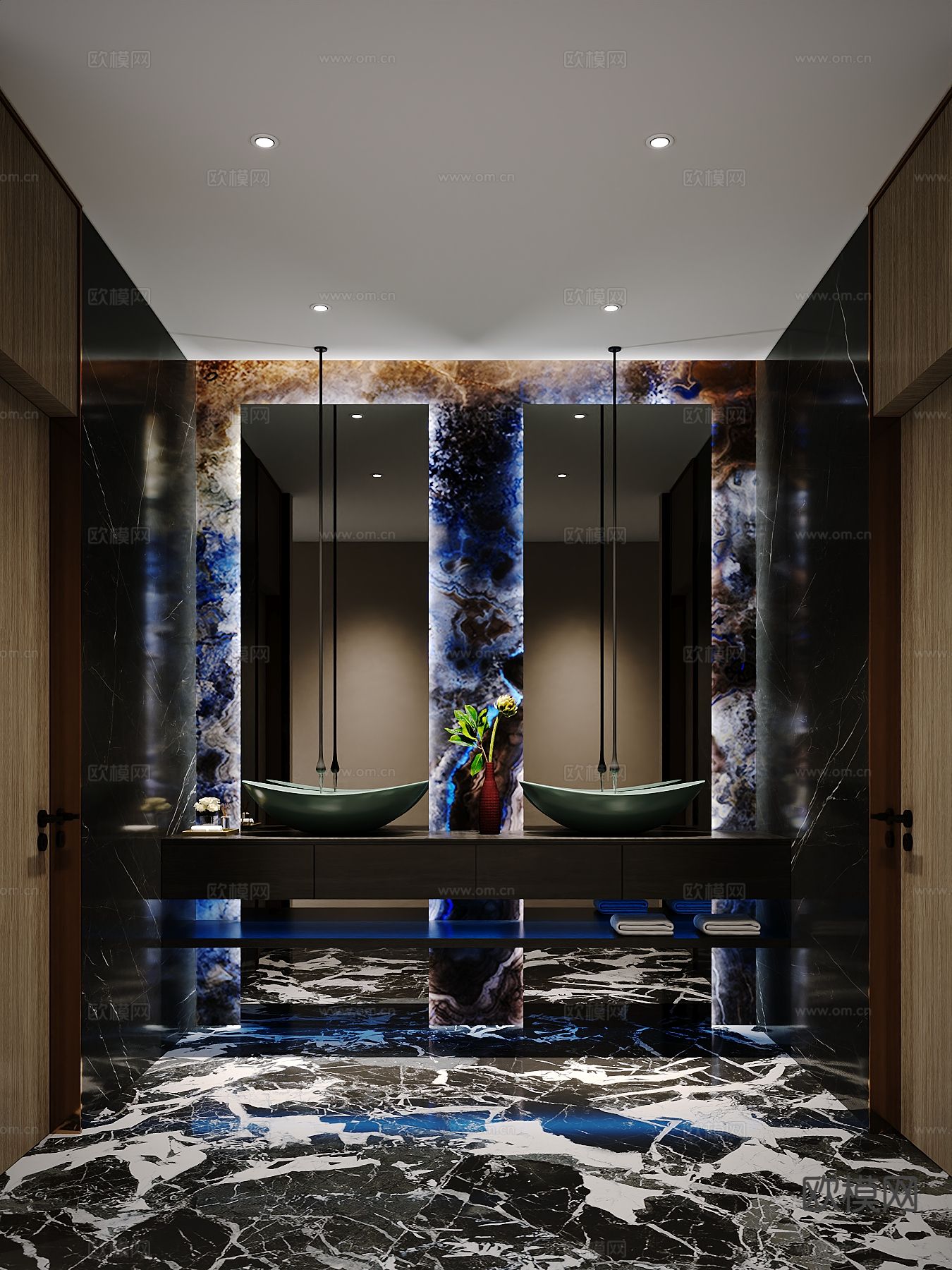 轻奢洗手台 双盆洗手池 水池3d模型下载（渲染图1）