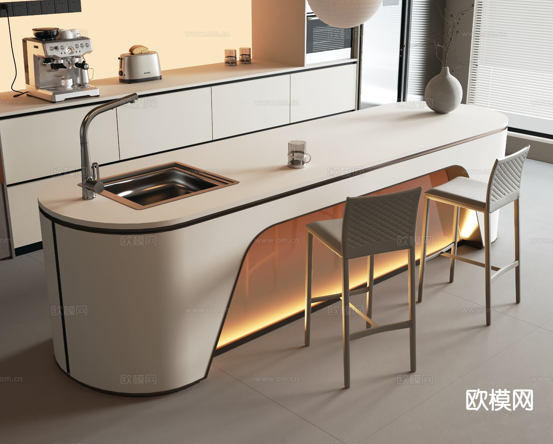 现代中岛台 吧椅 岛台3d模型下载