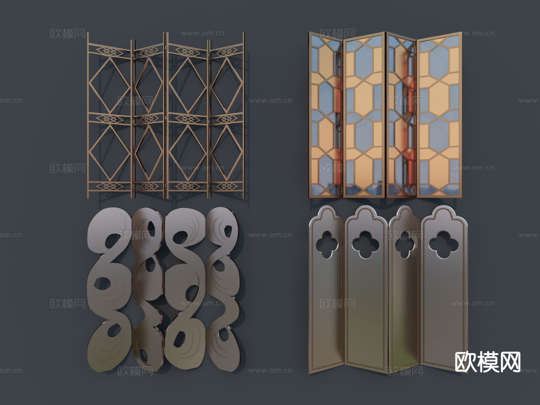 现代屏风 折叠屏风su模型下载（渲染图2）