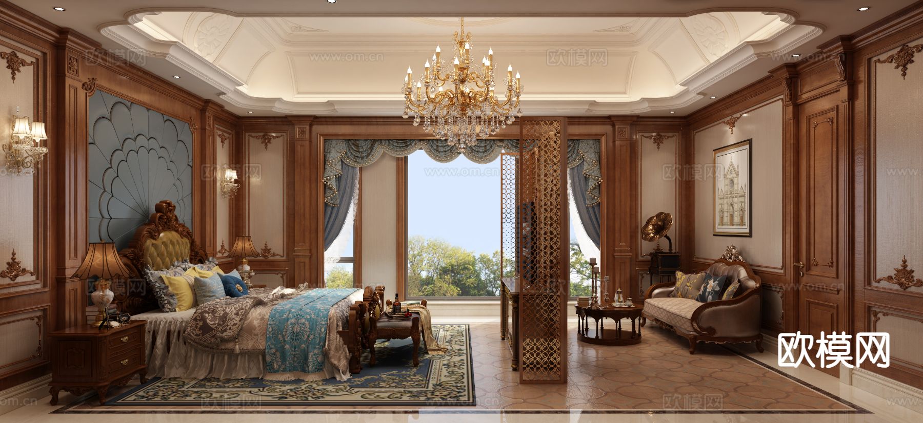 欧式卧室 主卧3d模型下载（渲染图2）
