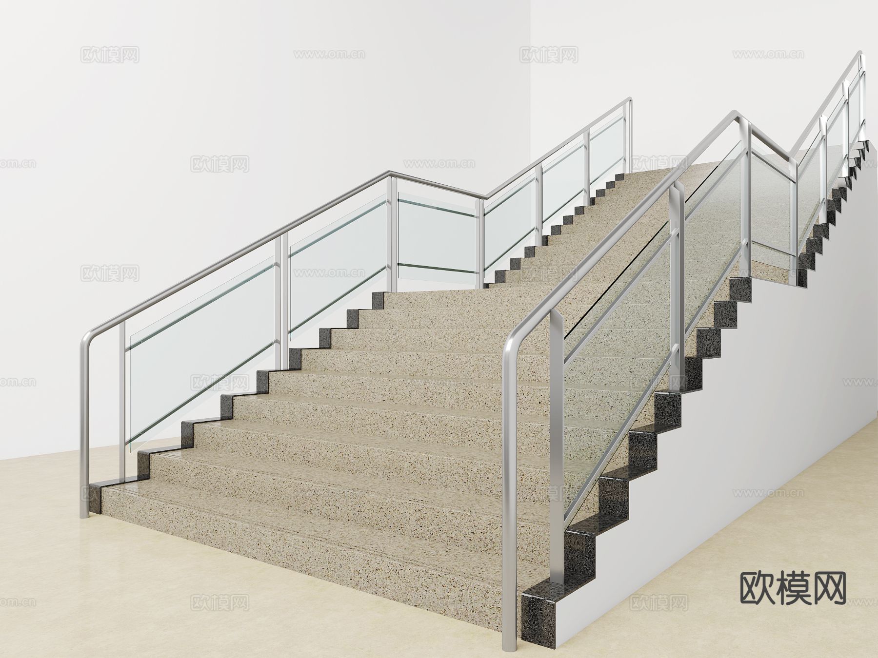 不锈钢扶手楼梯3d模型下载