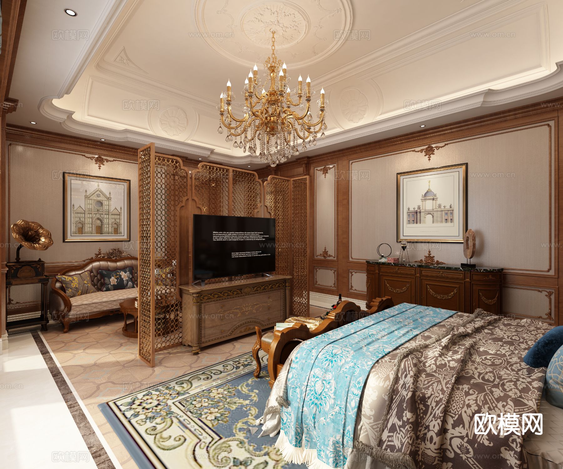 欧式卧室 主卧3d模型下载（渲染图3）