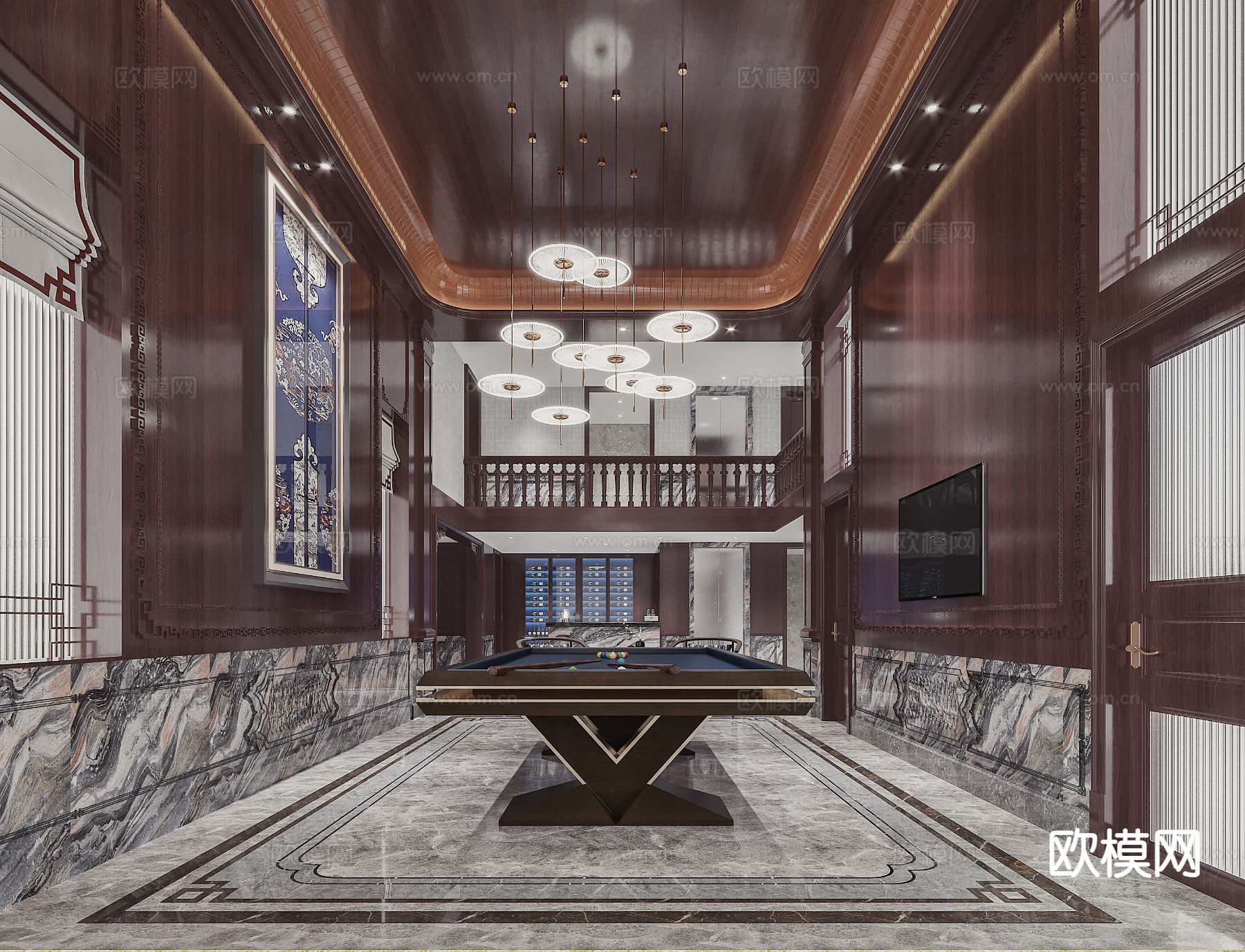 中式台球室3d模型下载