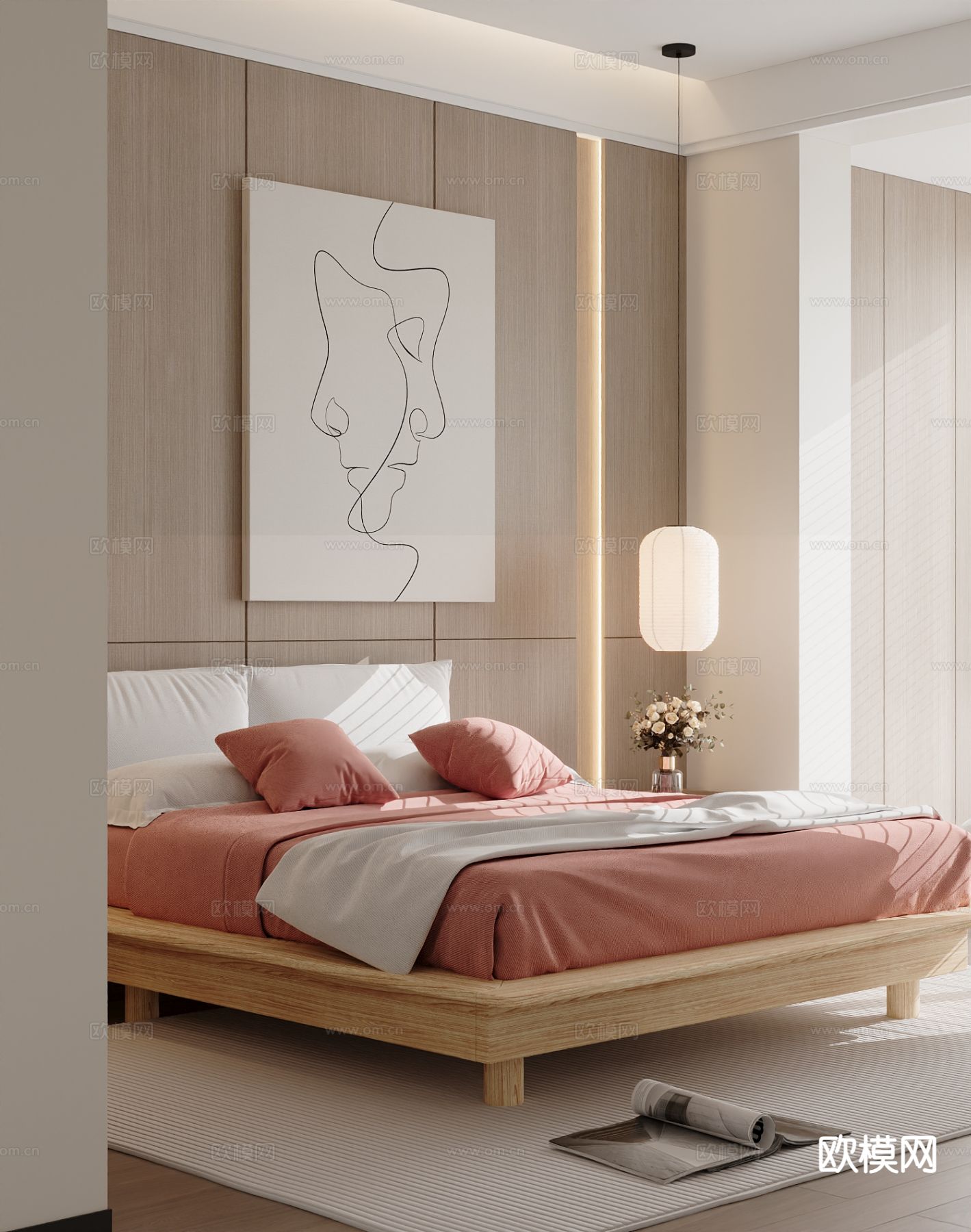 现代双人床3d模型下载