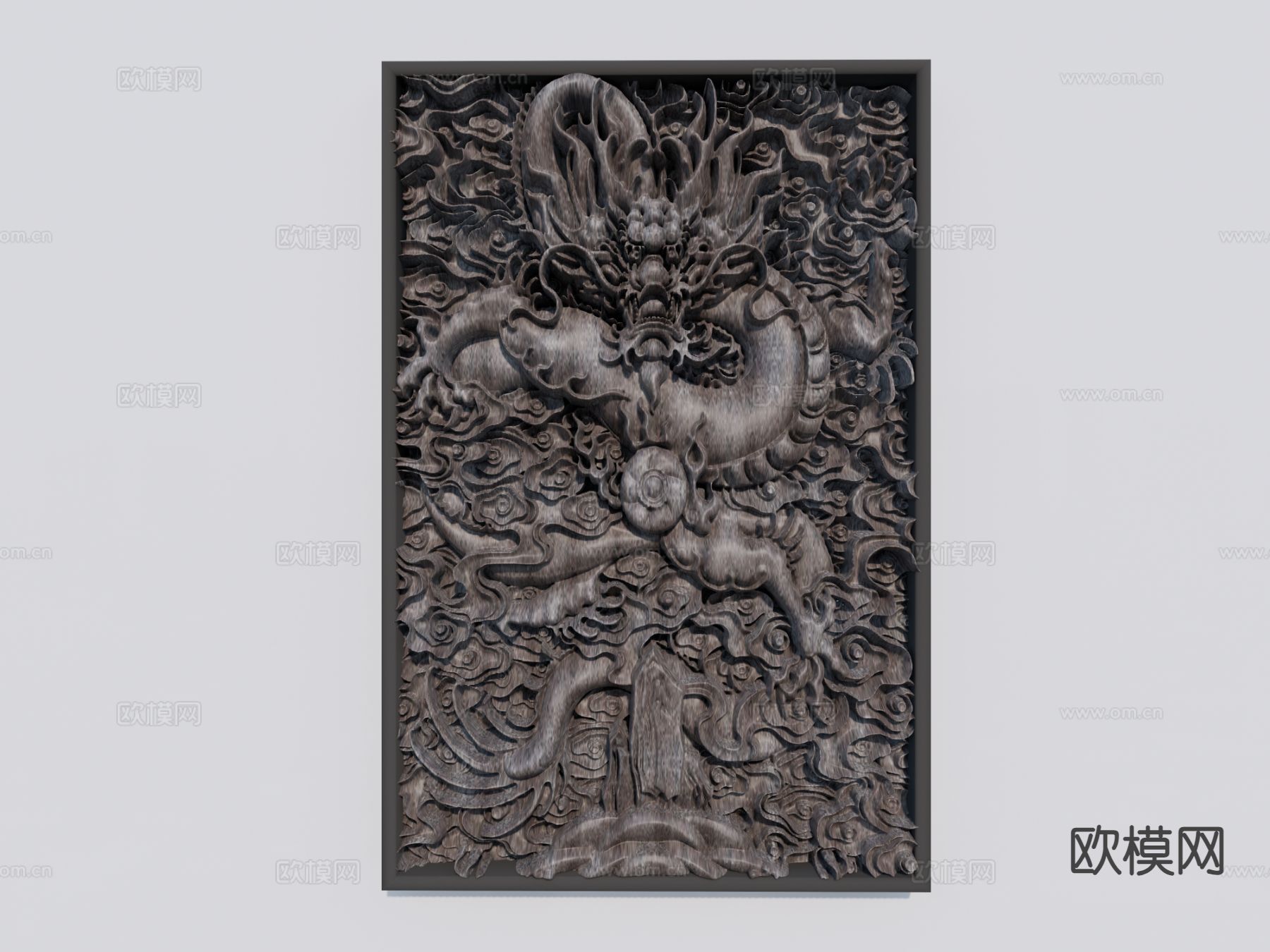 中式壁画 龙纹壁画 龙纹浮雕su模型下载（渲染图2）