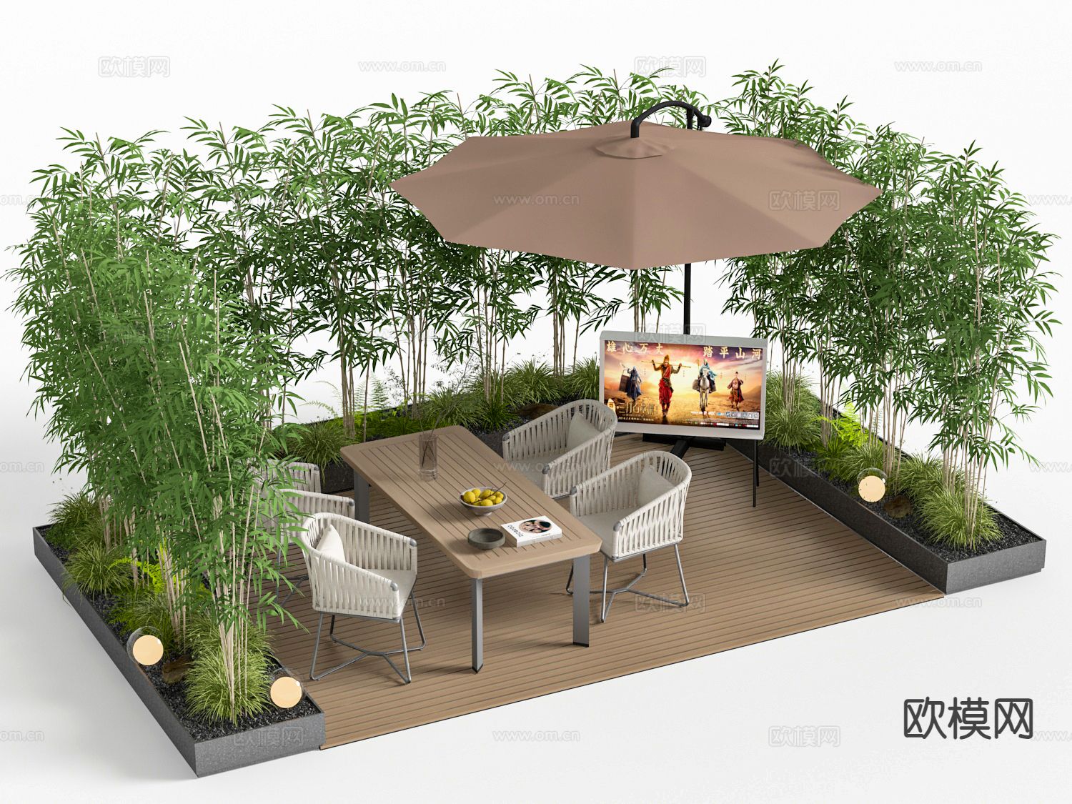 户外桌椅 餐桌椅 遮阳伞3d模型下载