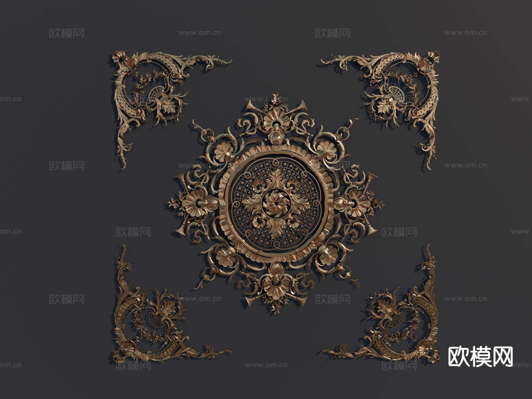 欧式吊顶 浮雕 雕花 石膏su模型下载（渲染图2）