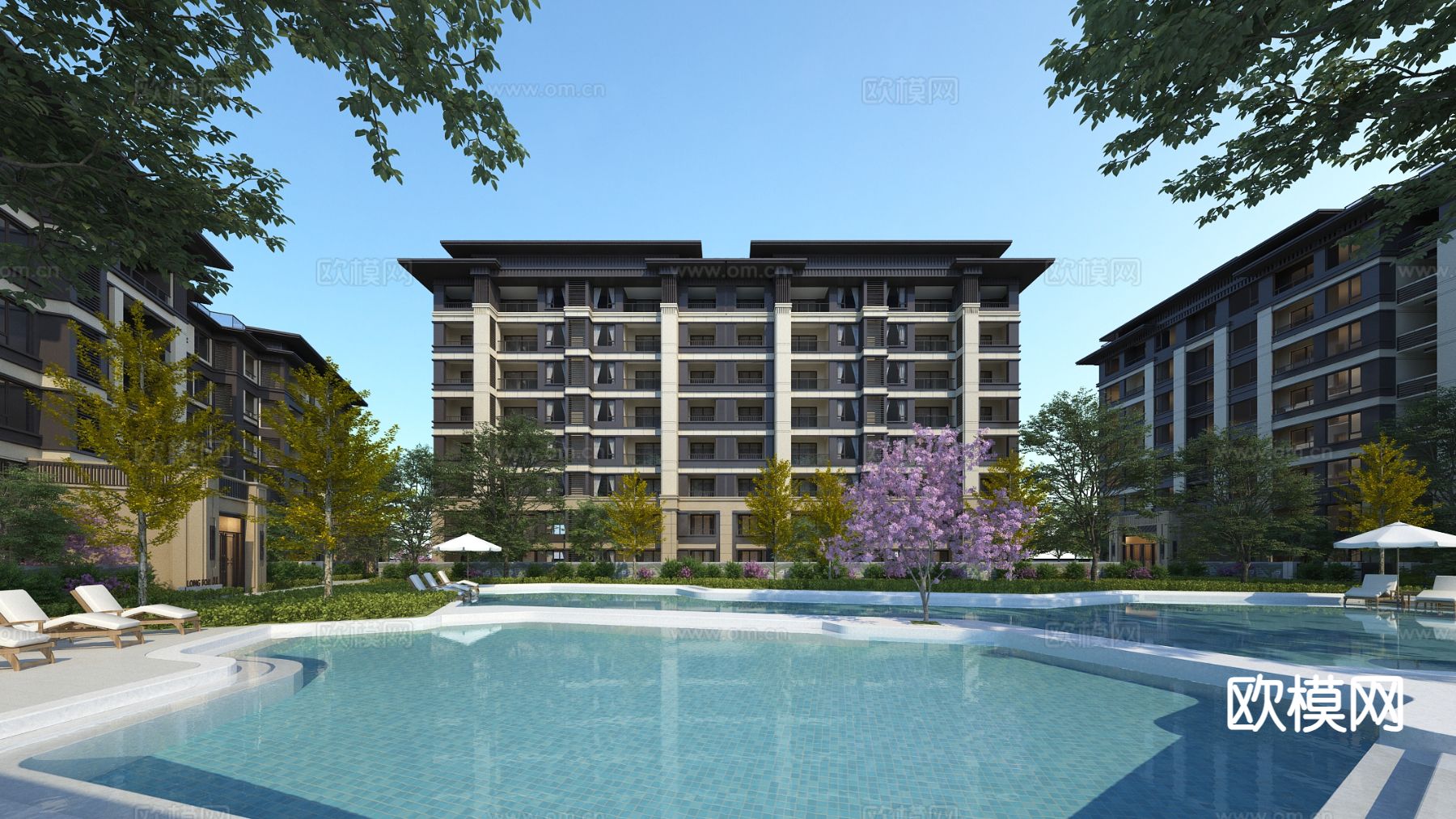 户外泳池 露天泳池3d模型下载