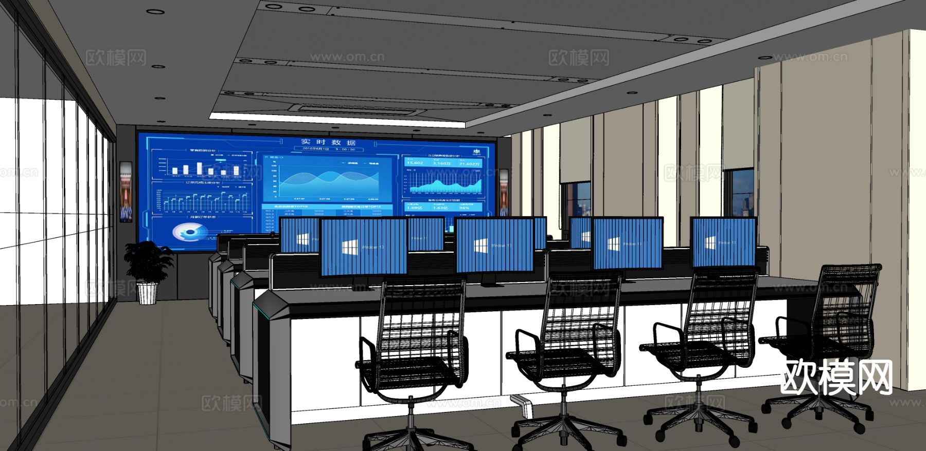 控制室 监控指挥中心su模型下载（渲染图1）