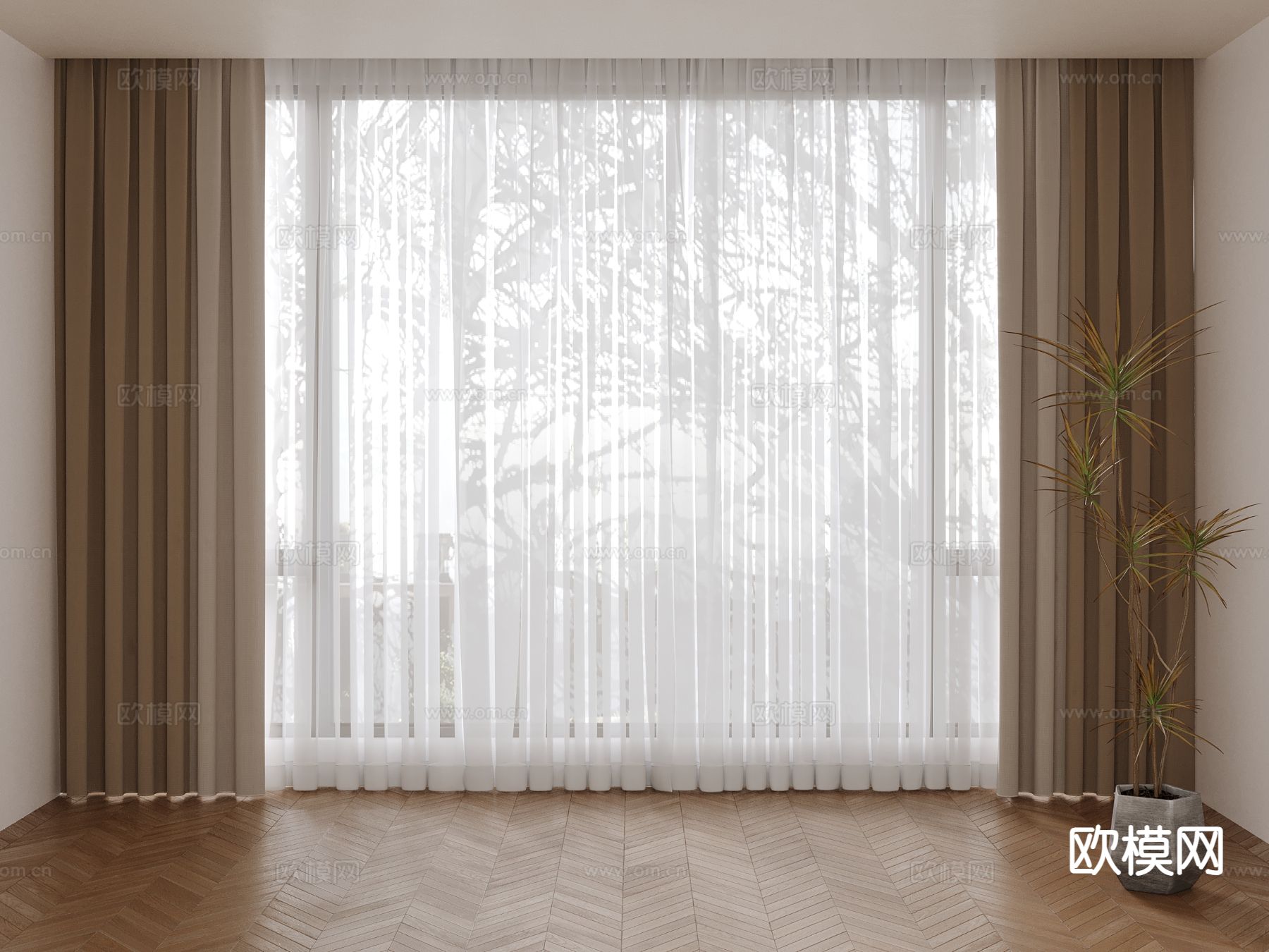 奶油风窗帘su模型下载（渲染图2）