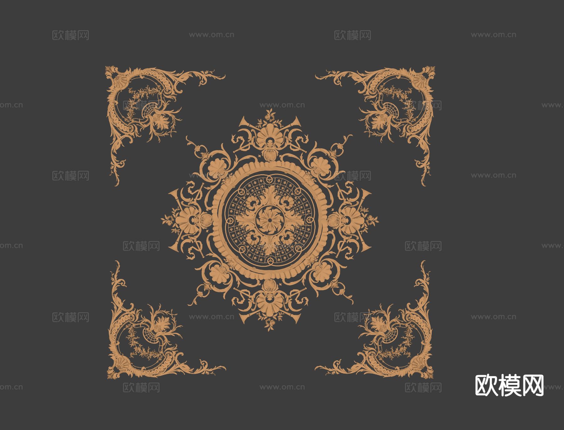 欧式吊顶 浮雕 雕花 石膏su模型下载（渲染图1）