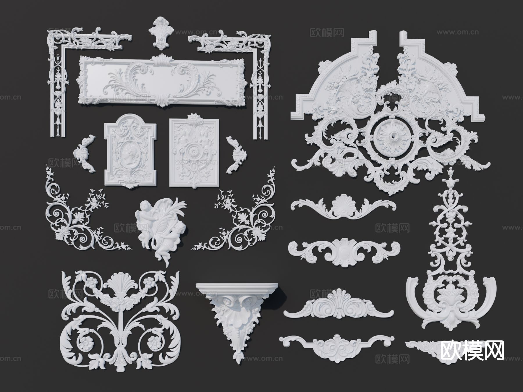 欧式雕花 构件 浮雕 檐口su模型下载（渲染图2）