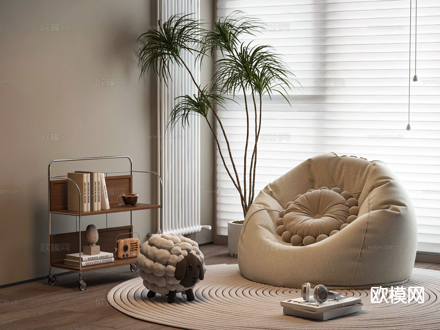 奶油风懒人沙发3d模型下载