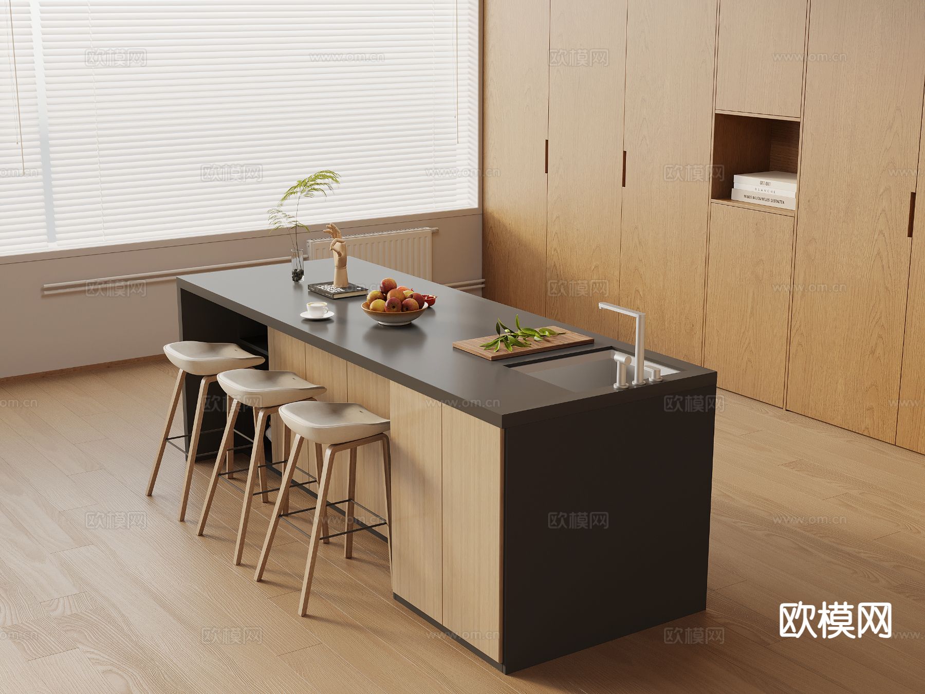 现代吧台 吧椅 岛台3d模型下载