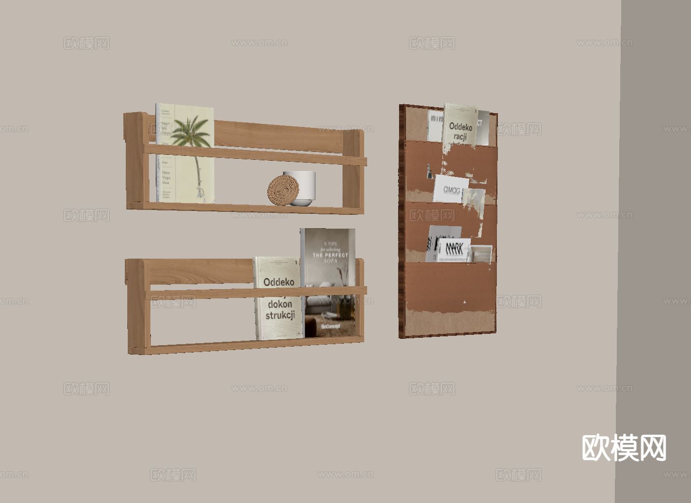 墙饰挂件 置物架 书架su模型下载（渲染图1）