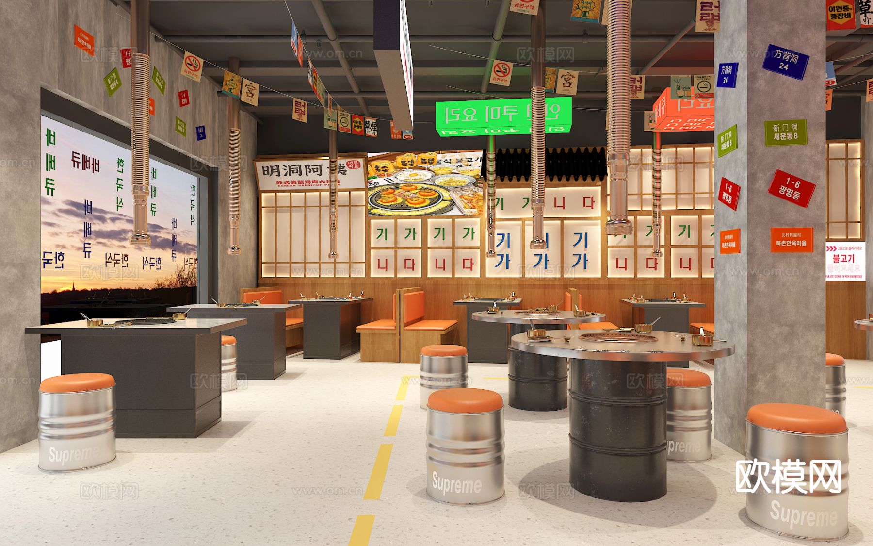 韩式烤肉店 烧烤炉3d模型下载（渲染图1）